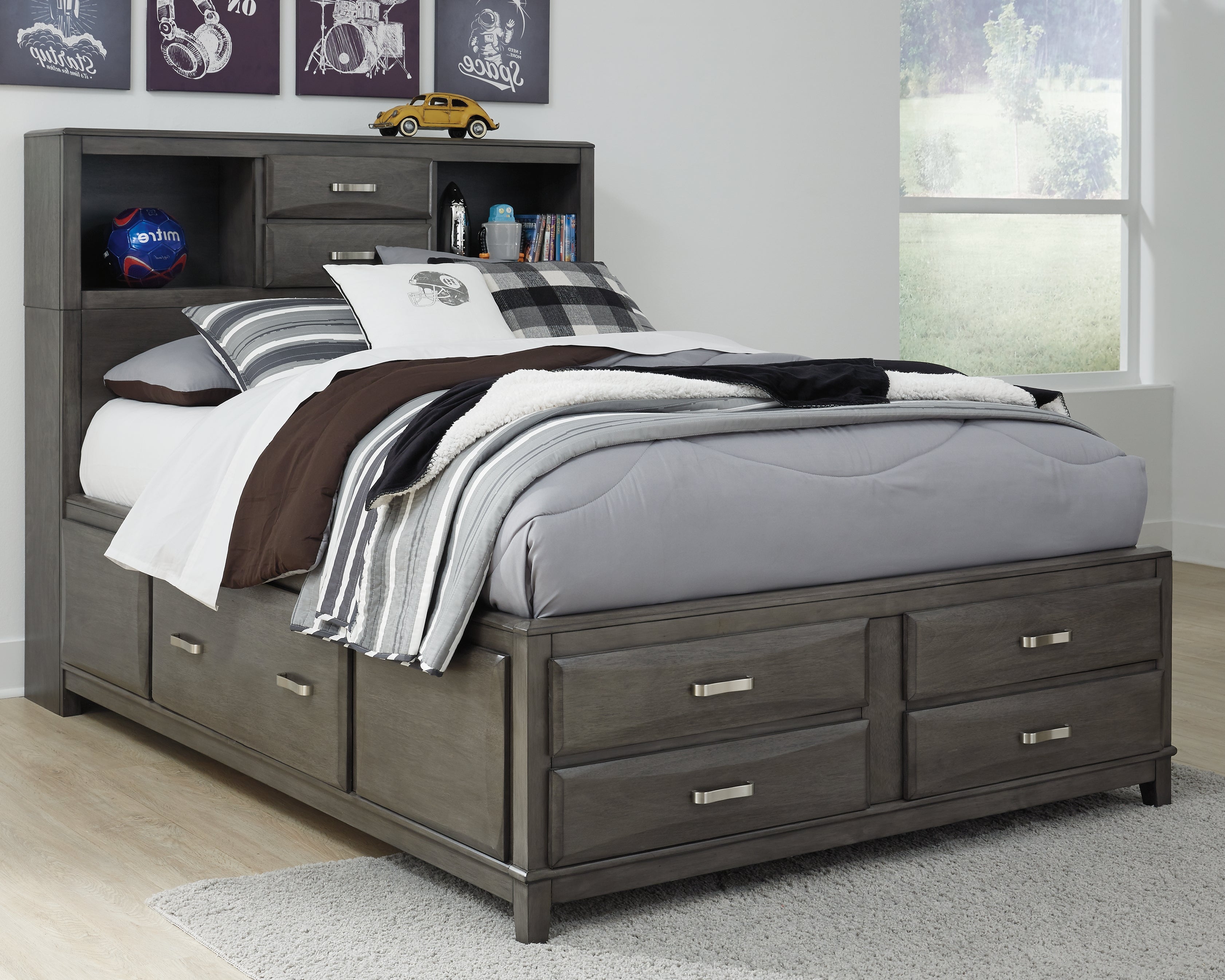 3 Brothers Decor - Ashley Furniture - Caitbrook Bedroom - Full Storage Bed with 7 Drawers / Gray - B476B4