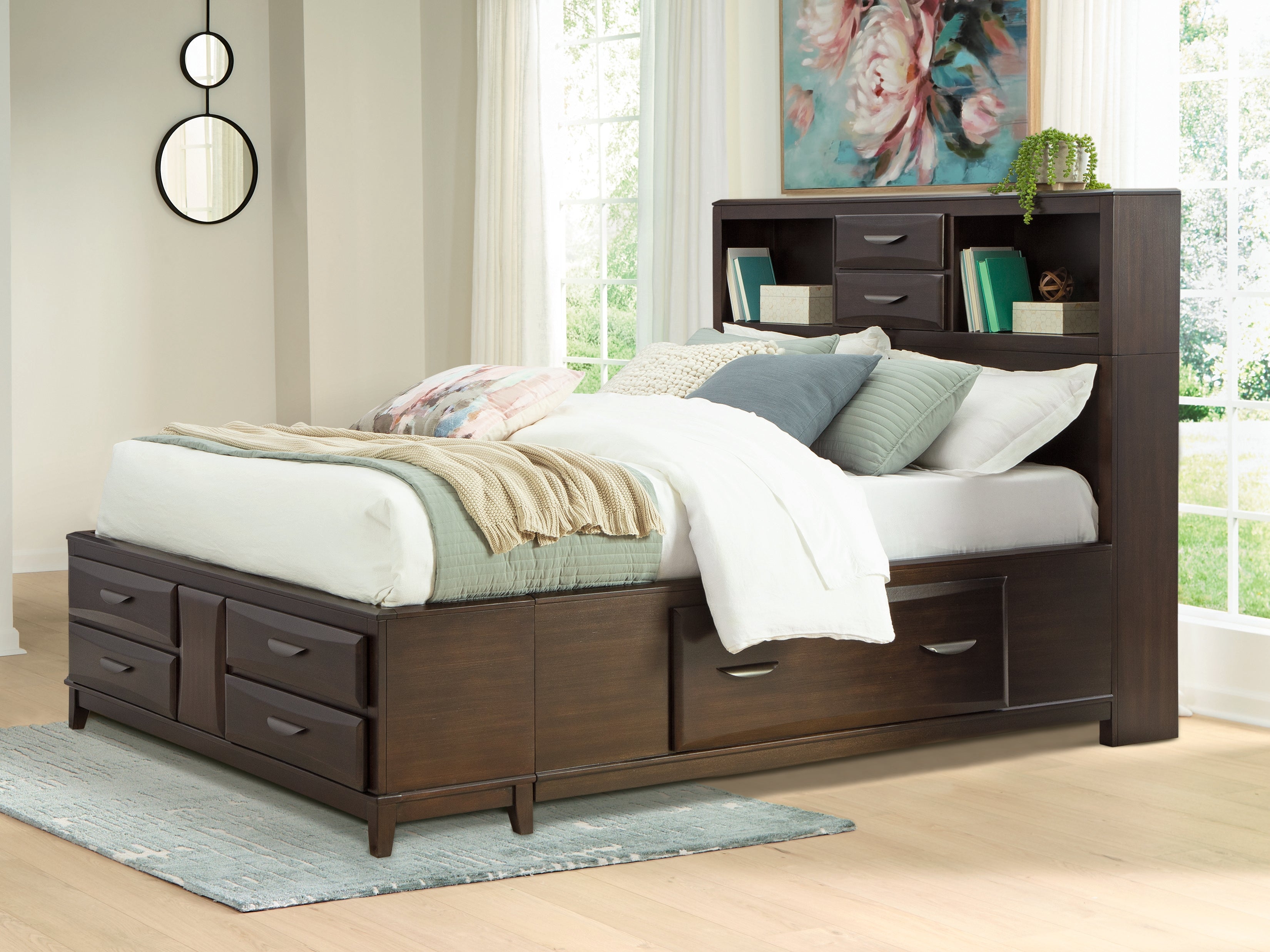 3 Brothers Decor - Ashley Furniture - Vanmore Bedroom - Queen Storage Bed / Dark Brown - B479B2