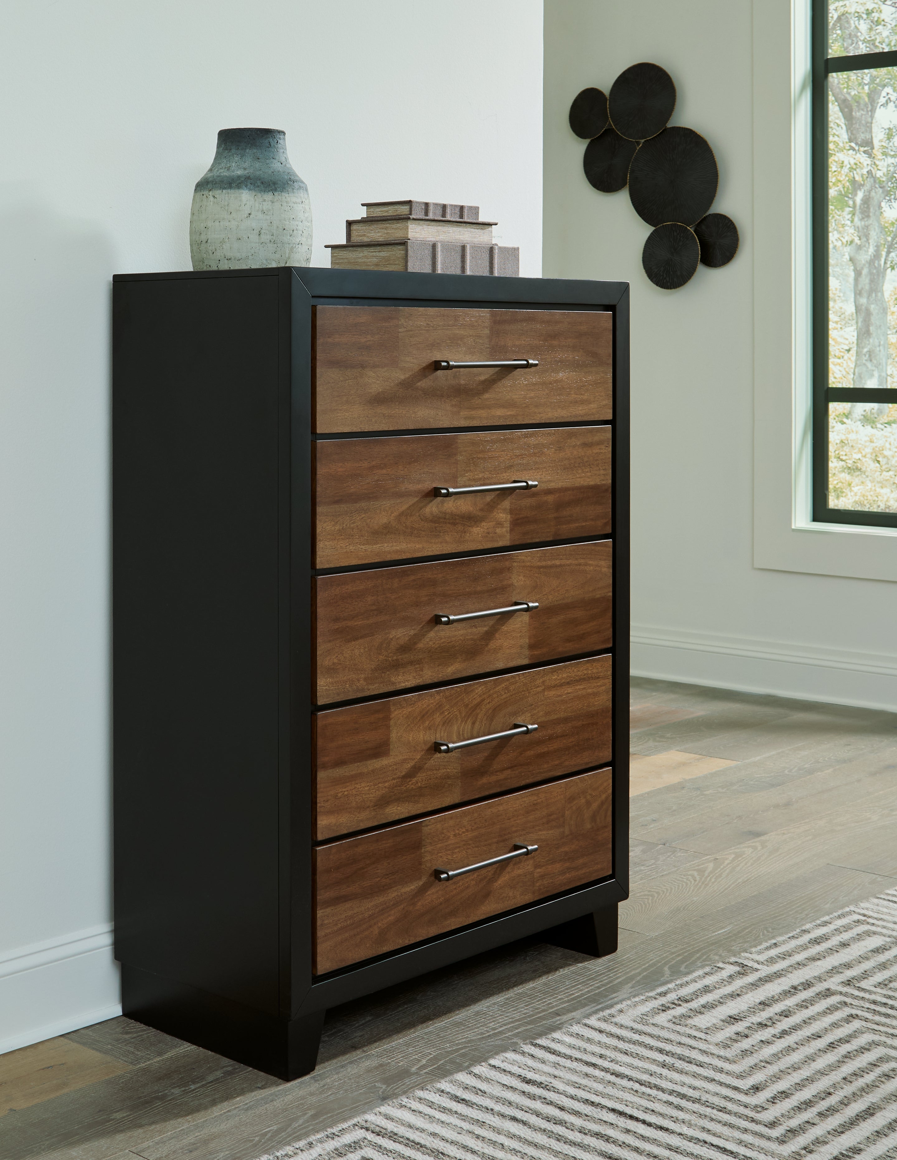 3 Brothers Decor - Ashley Furniture - Kraeburn Bedroom - Five Drawer Chest / Brown/Black - B496-46