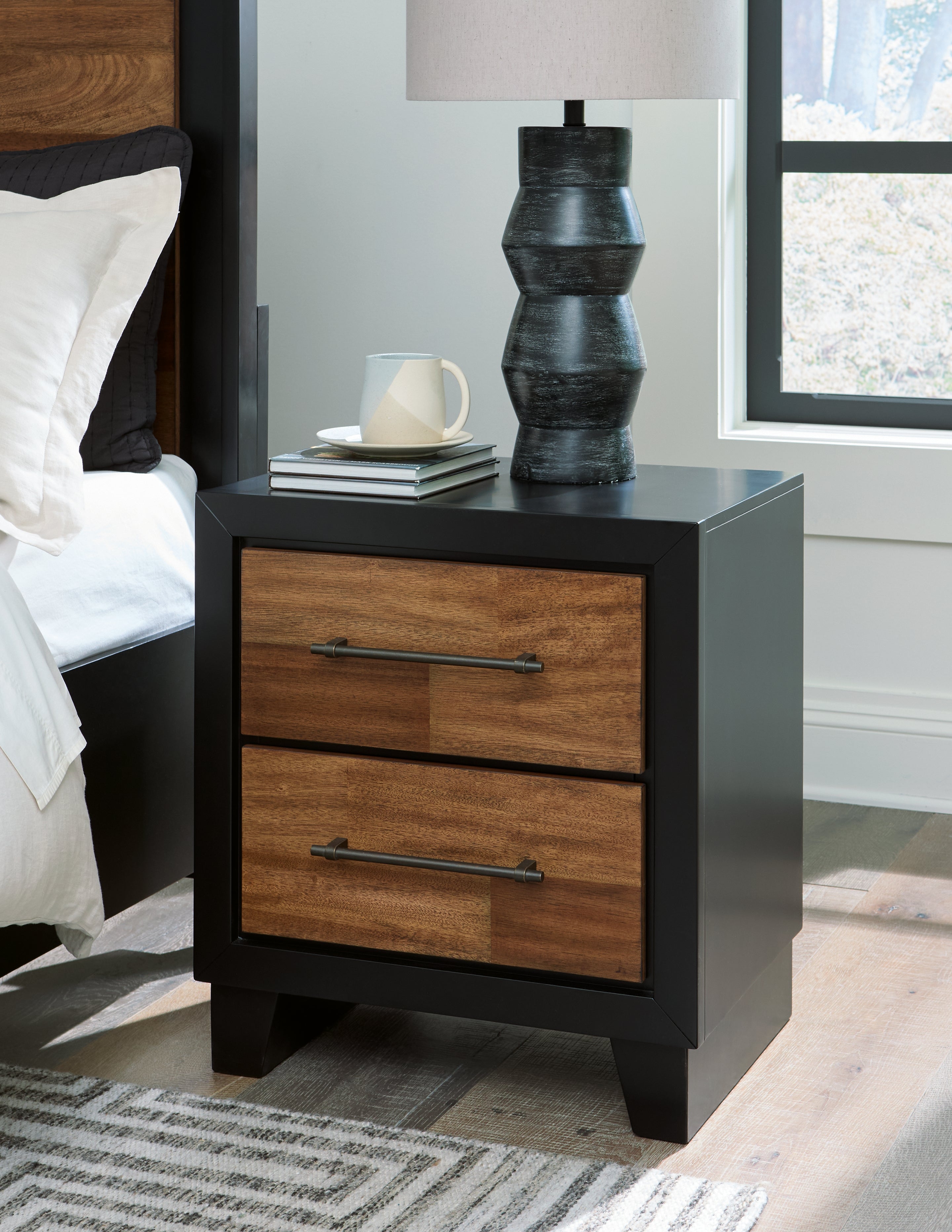3 Brothers Decor - Ashley Furniture - Kraeburn Bedroom - Two Drawer Night Stand / Brown/Black - B496-92