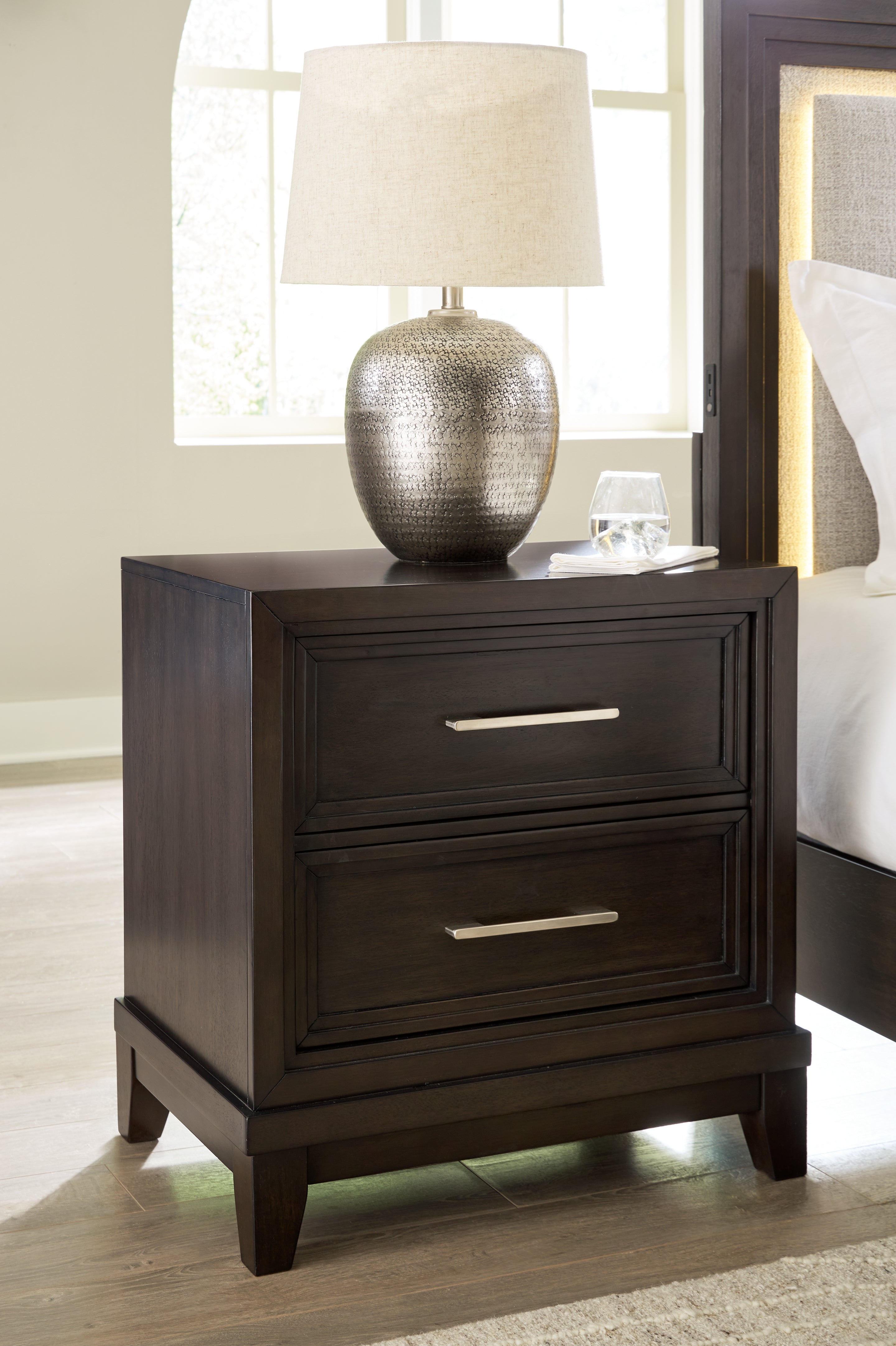 3 Brothers Decor - Ashley Furniture - Neymorton Bedroom - Two Drawer Night Stand / Dark Grayish Brown - B618-92