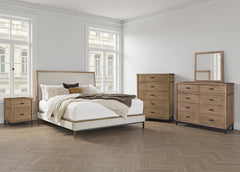 3 Brothers Decor - Ashley Furniture - Tomtyn Bedroom - Queen Upholstered Bed / Light Brown - B622B2