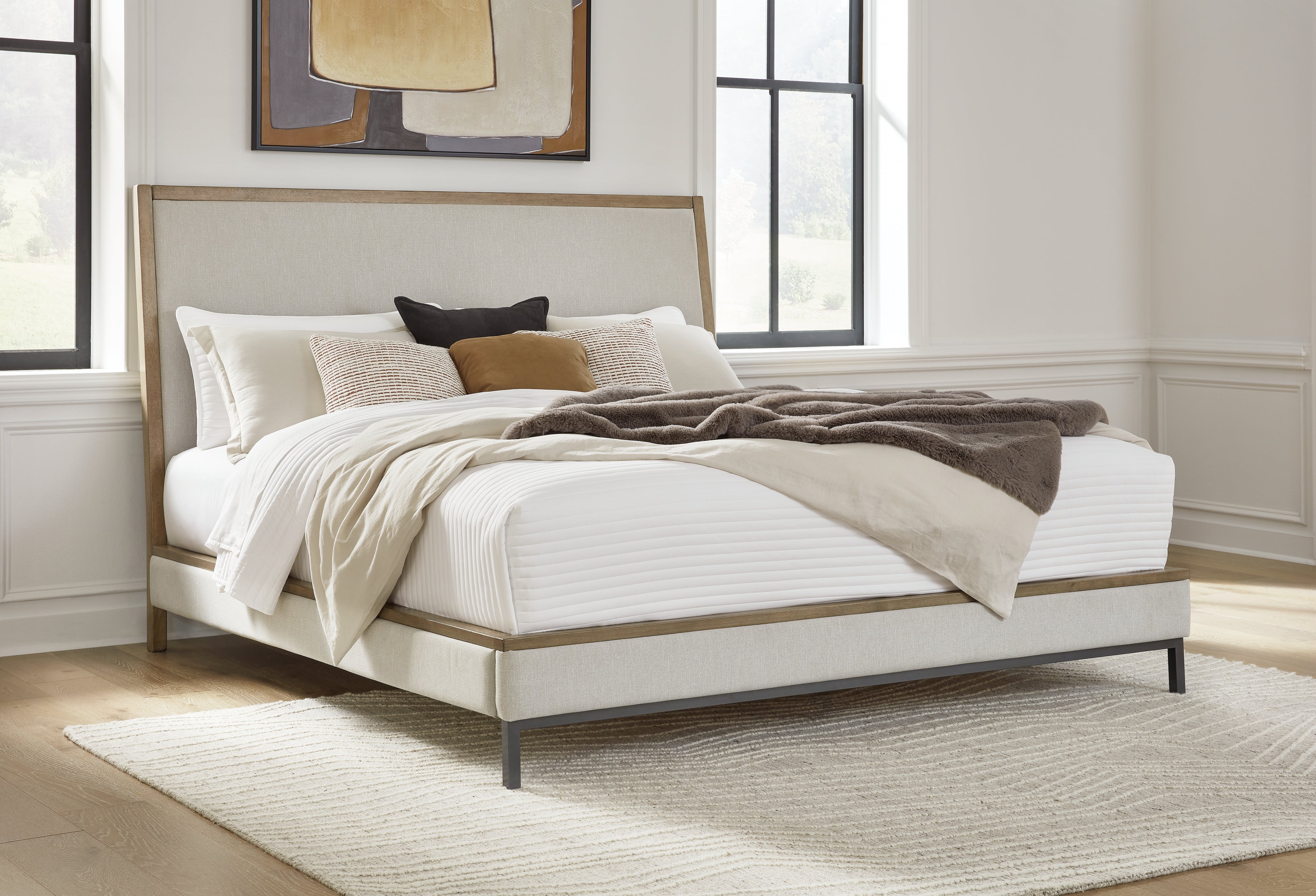 3 Brothers Decor - Ashley Furniture - Tomtyn Bedroom - California King Upholstered Bed / Light Brown - B622B5