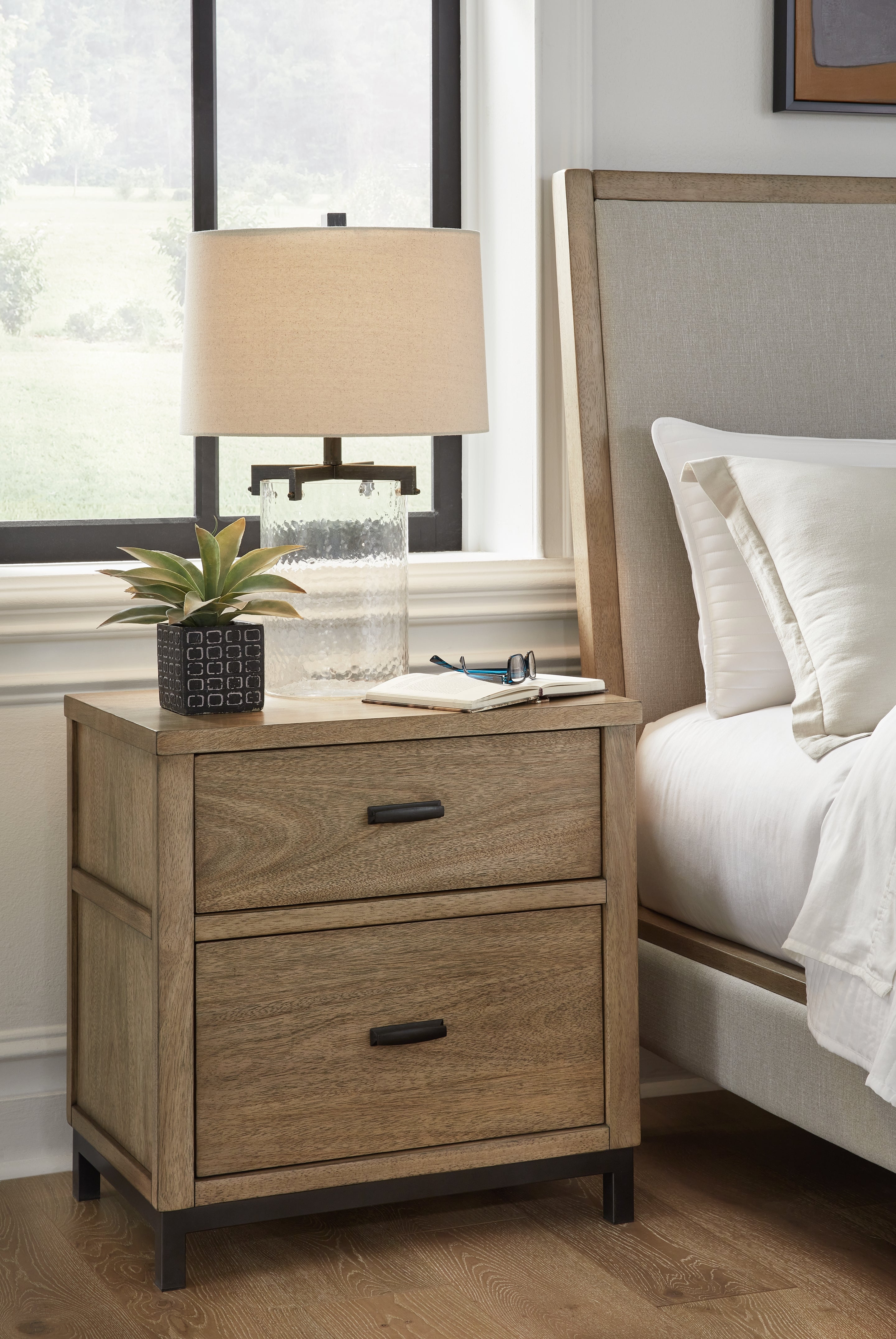 3 Brothers Decor - Ashley Furniture - Tomtyn Bedroom - Two Drawer Night Stand / Light Brown - B622-92