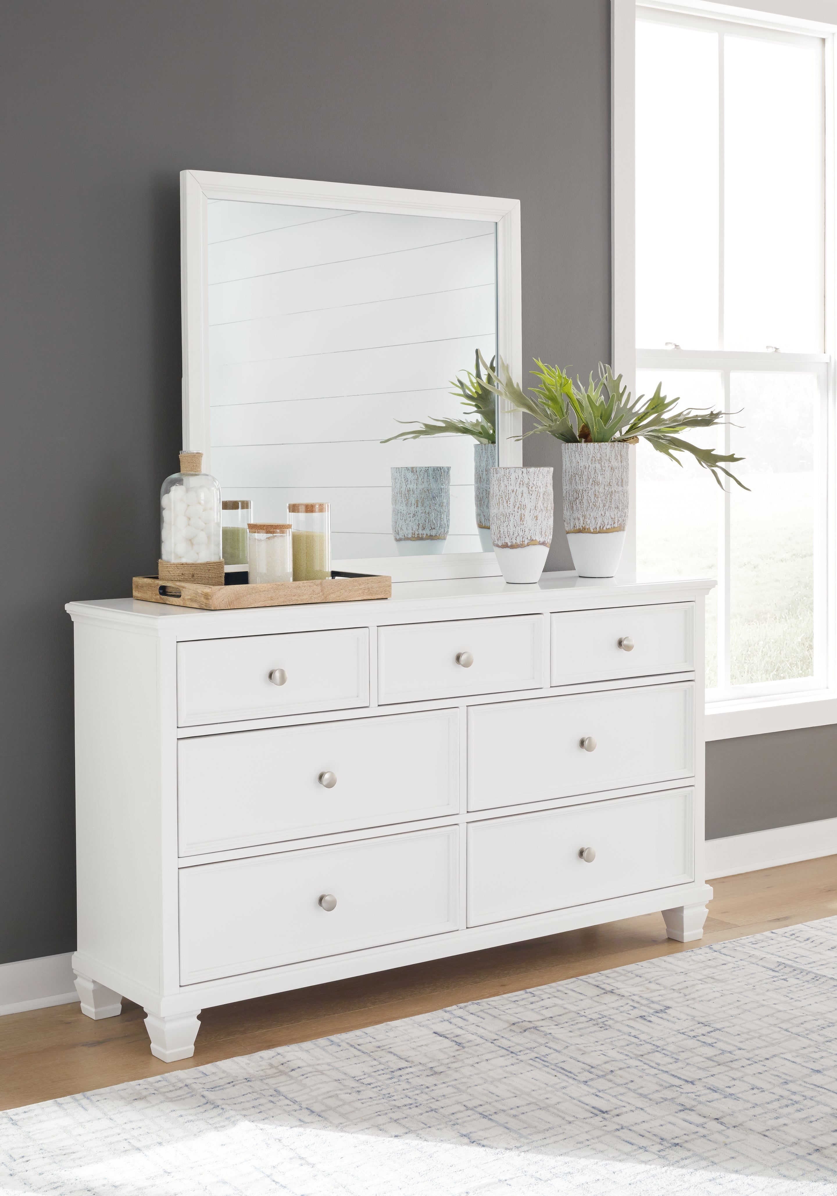 3 Brothers Decor - Ashley Furniture - Fortman Bedroom - Dresser and Mirror / White - B680B1