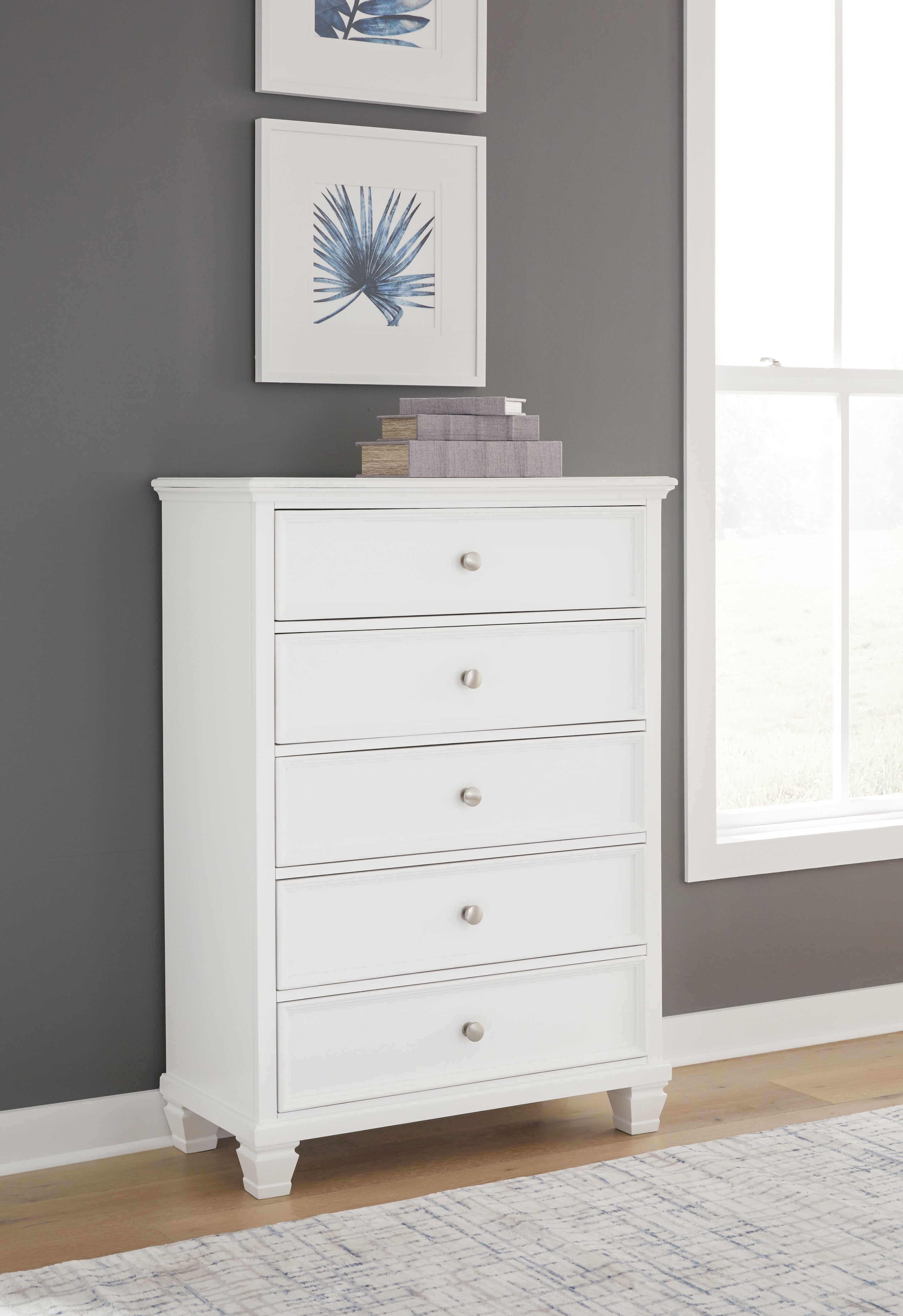 3 Brothers Decor - Ashley Furniture - Fortman Bedroom - Five Drawer Chest / White - B680-46