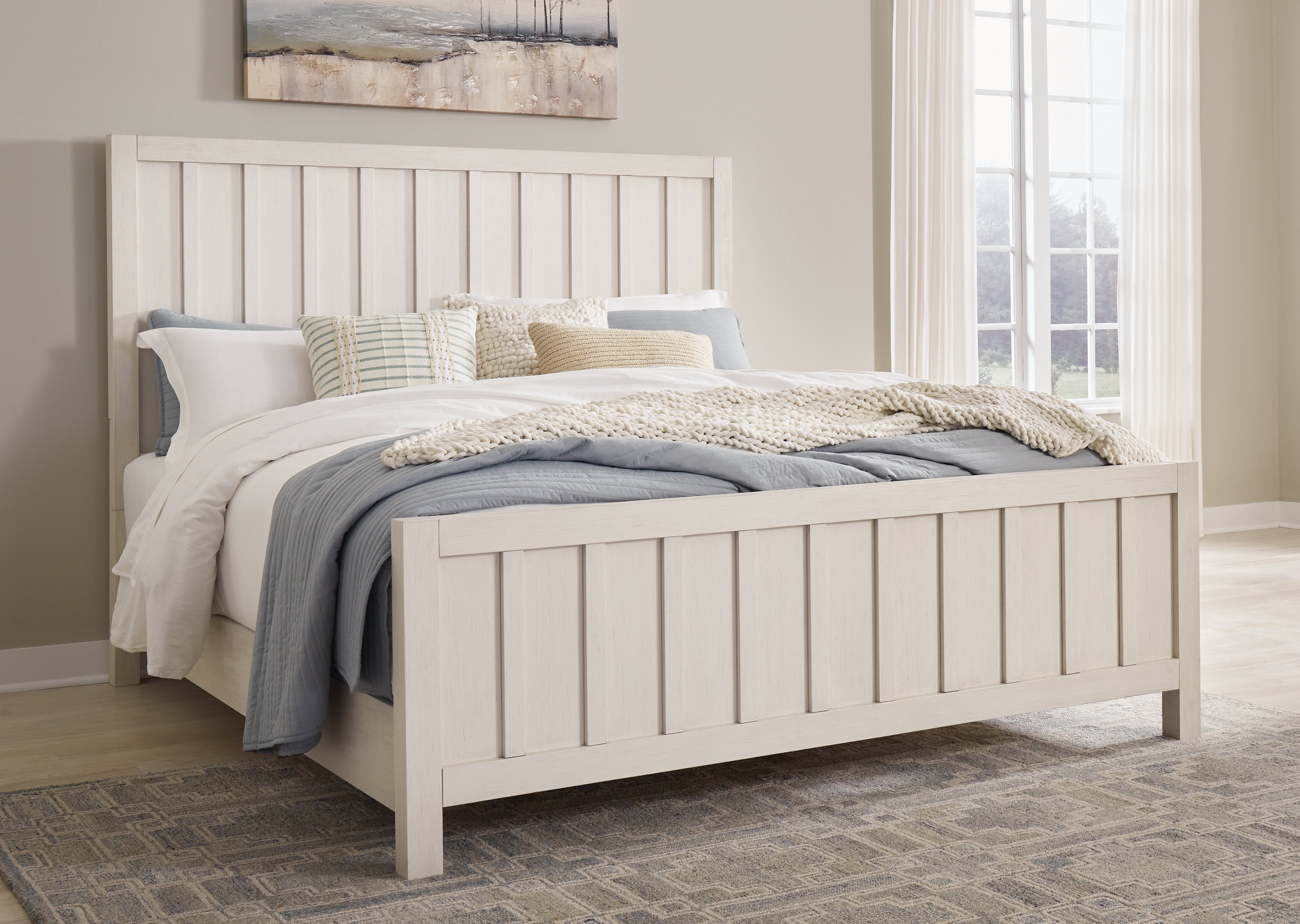 3 Brothers Decor - Ashley Furniture - Shaybrock Bedroom - King Panel Bed / Antique White - B683B6