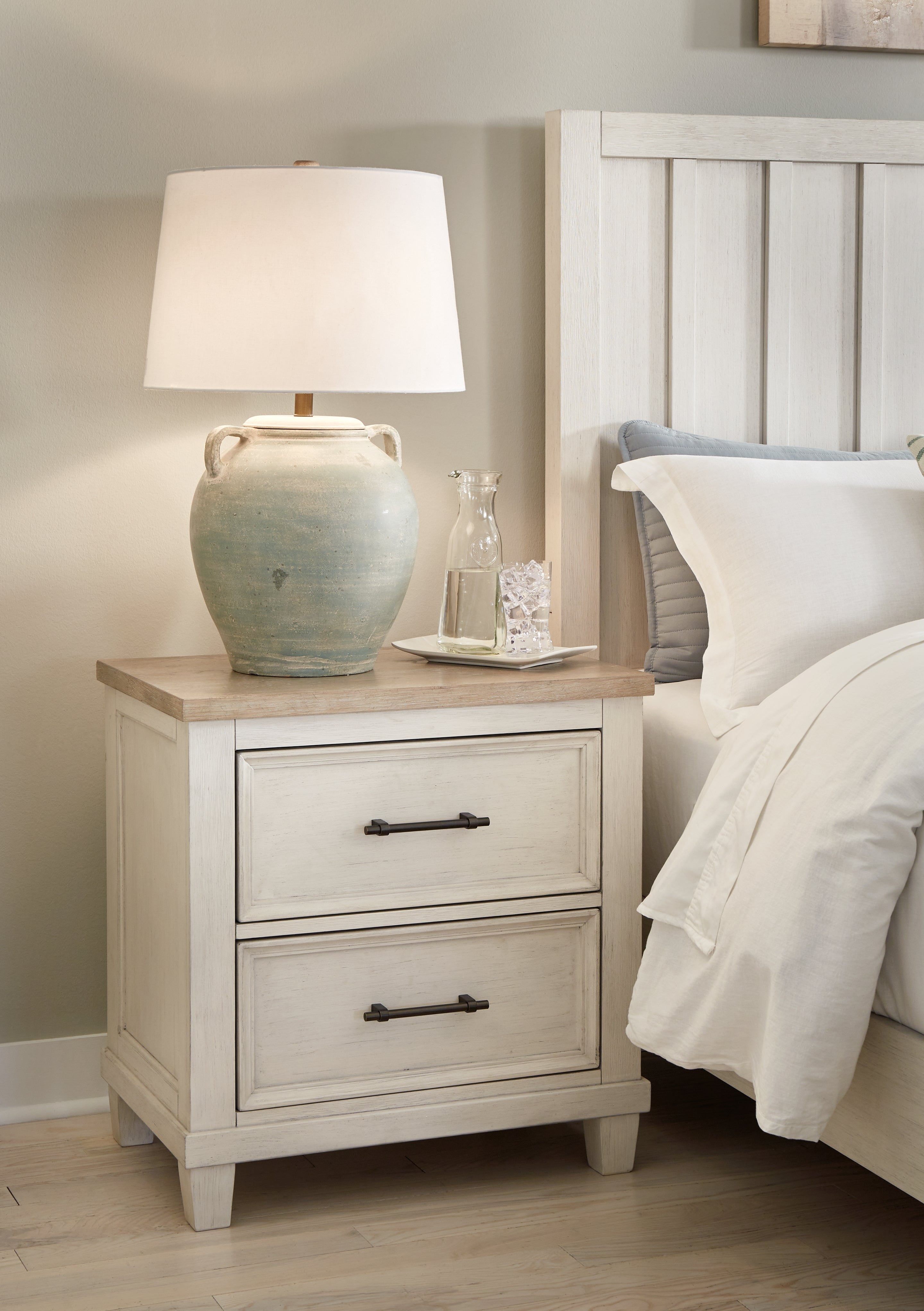 3 Brothers Decor - Ashley Furniture - Shaybrock Bedroom - Two Drawer Night Stand / Antique White/Brown - B683-92