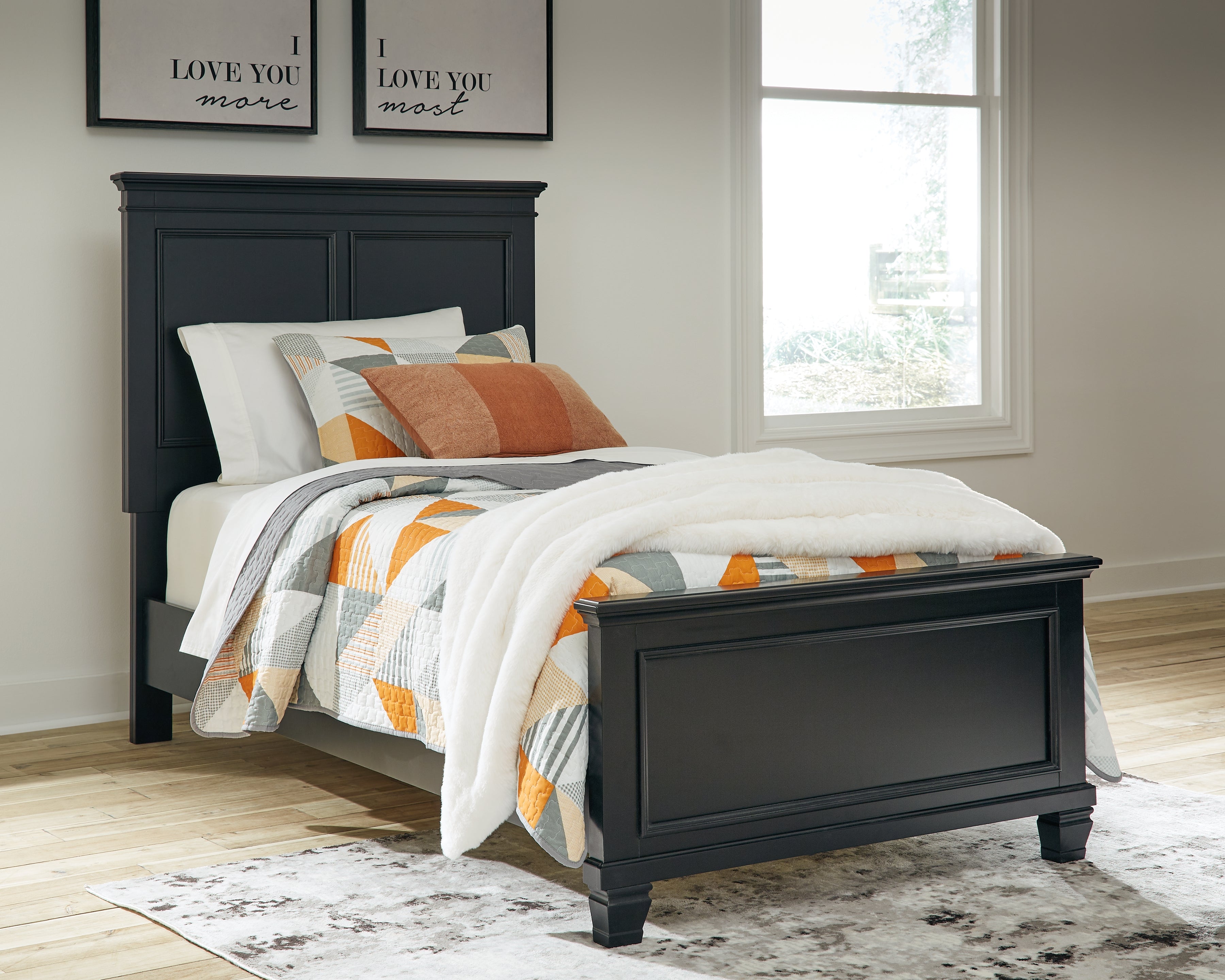 3 Brothers Decor - Ashley Furniture - Lanolee Bedroom - Twin Panel Bed / Black - B687B2