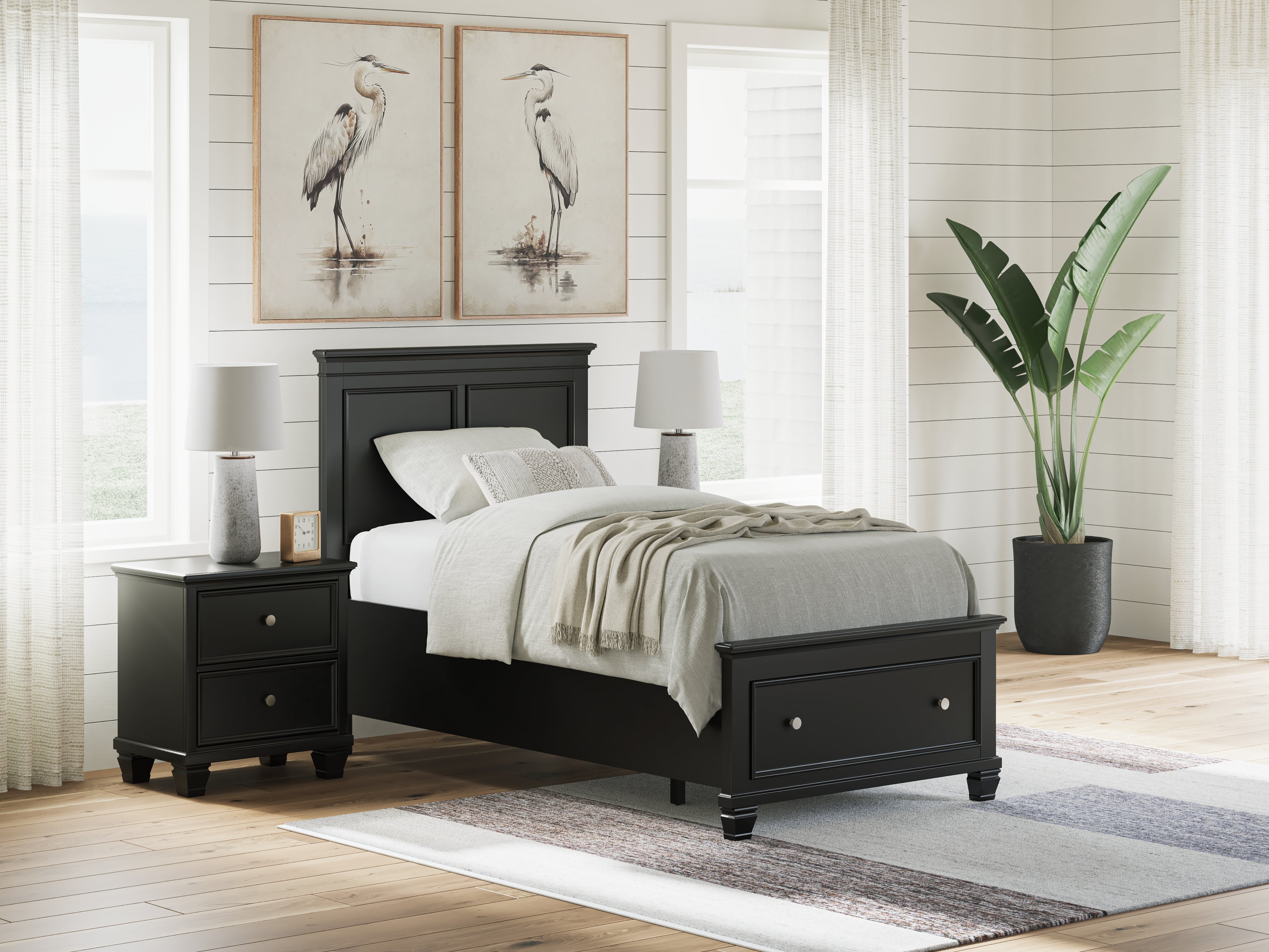 3 Brothers Decor - Ashley Furniture - Lanolee Bedroom - Twin Panel Storage Bed / Black - B687B21