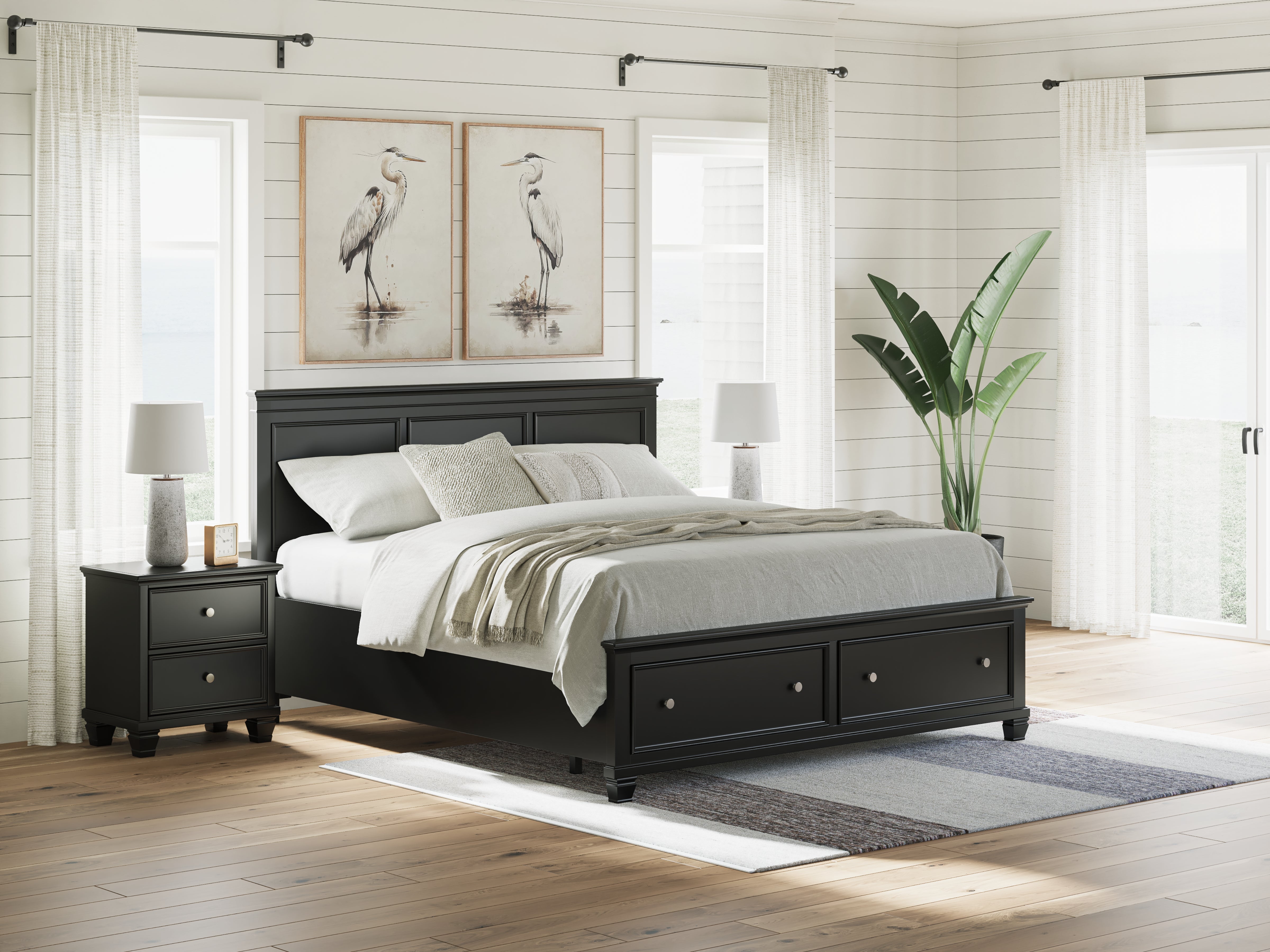 3 Brothers Decor - Ashley Furniture - Lanolee Bedroom - California King Panel Storage Bed / Black - B687B20