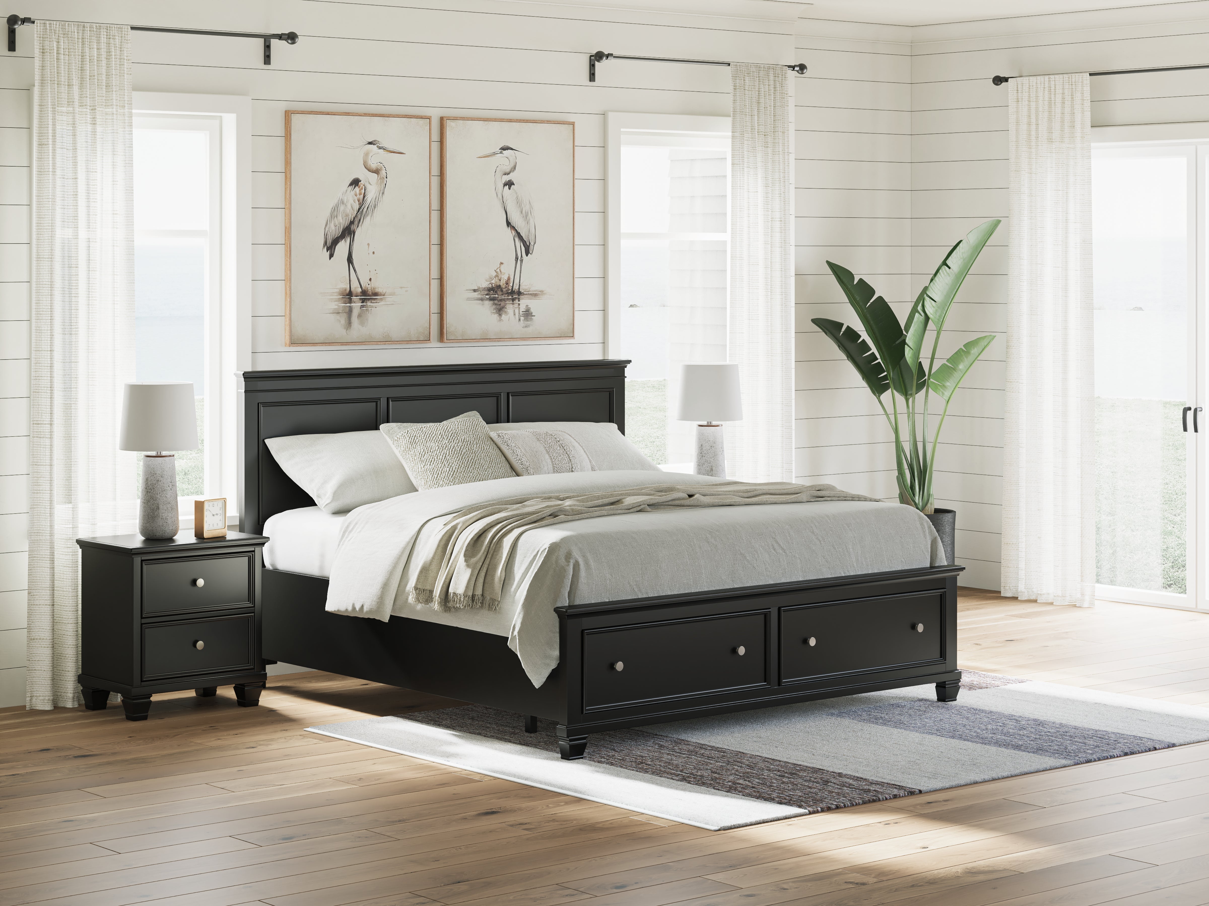 3 Brothers Decor - Ashley Furniture - Lanolee Bedroom - King Panel Storage Bed / Black - B687B19