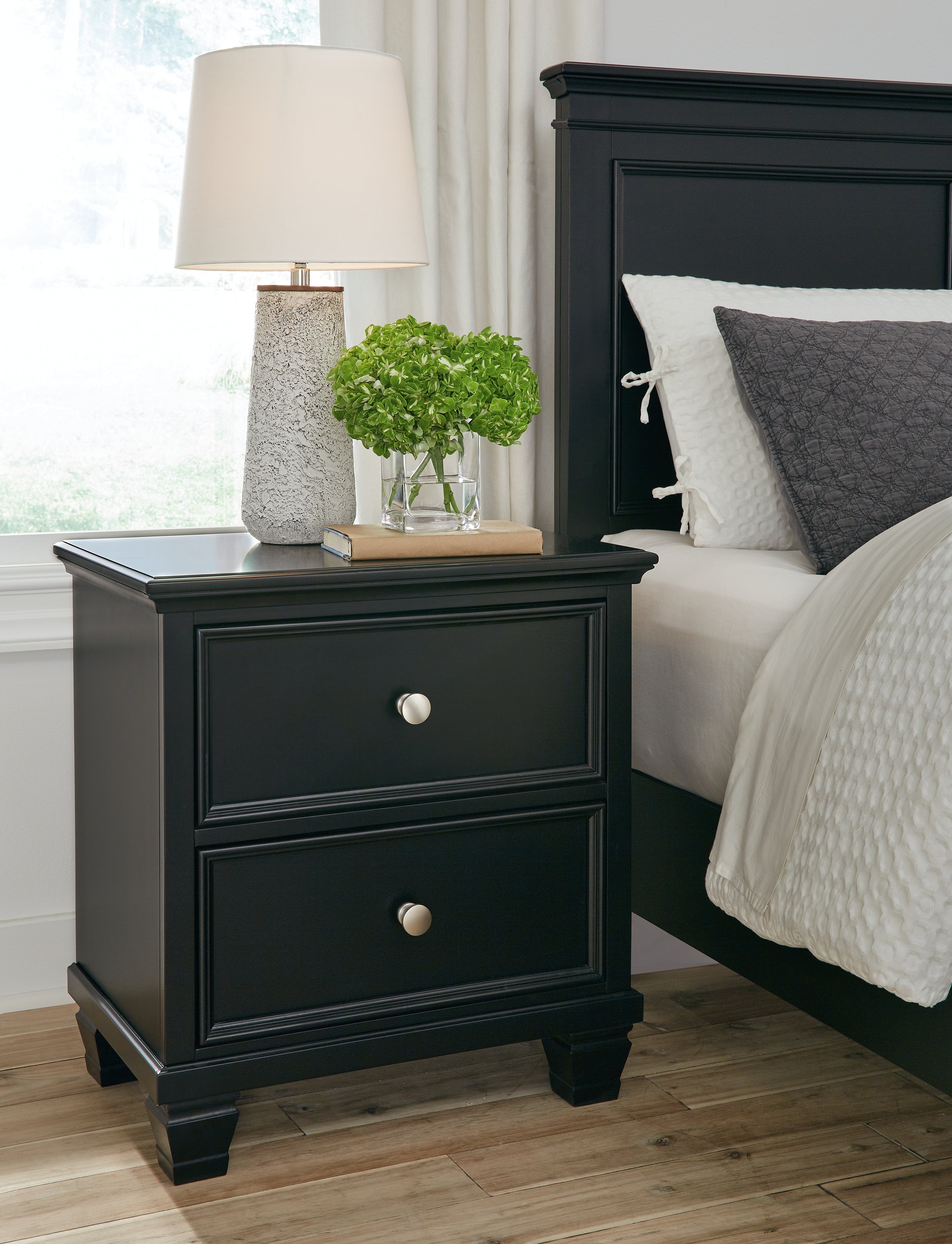 3 Brothers Decor - Ashley Furniture - Lanolee Bedroom - Two Drawer Night Stand / Black - B687-92