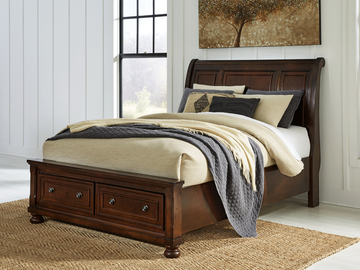 3 Brothers Decor - Ashley Furniture - Porter Bedroom - Queen Sleigh Storage Bed / Rustic Brown - B697B43