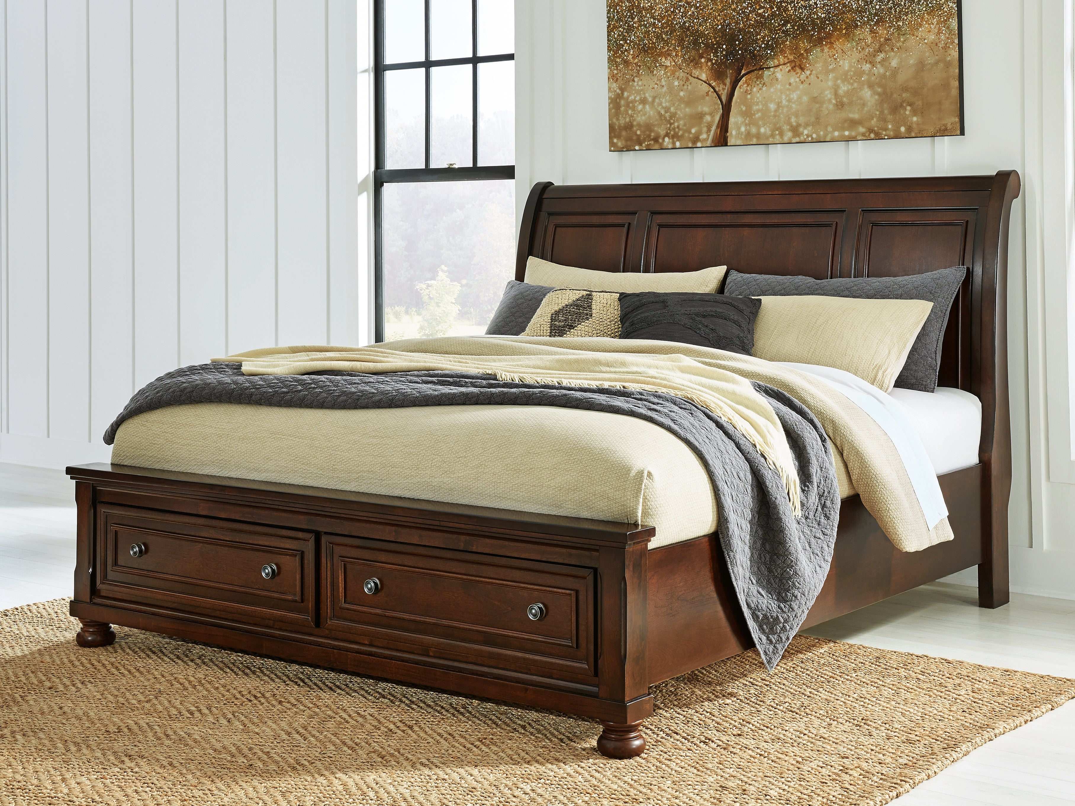 3 Brothers Decor - Ashley Furniture - Porter Bedroom - California King Sleigh Storage Bed / Rustic Brown - B697B47