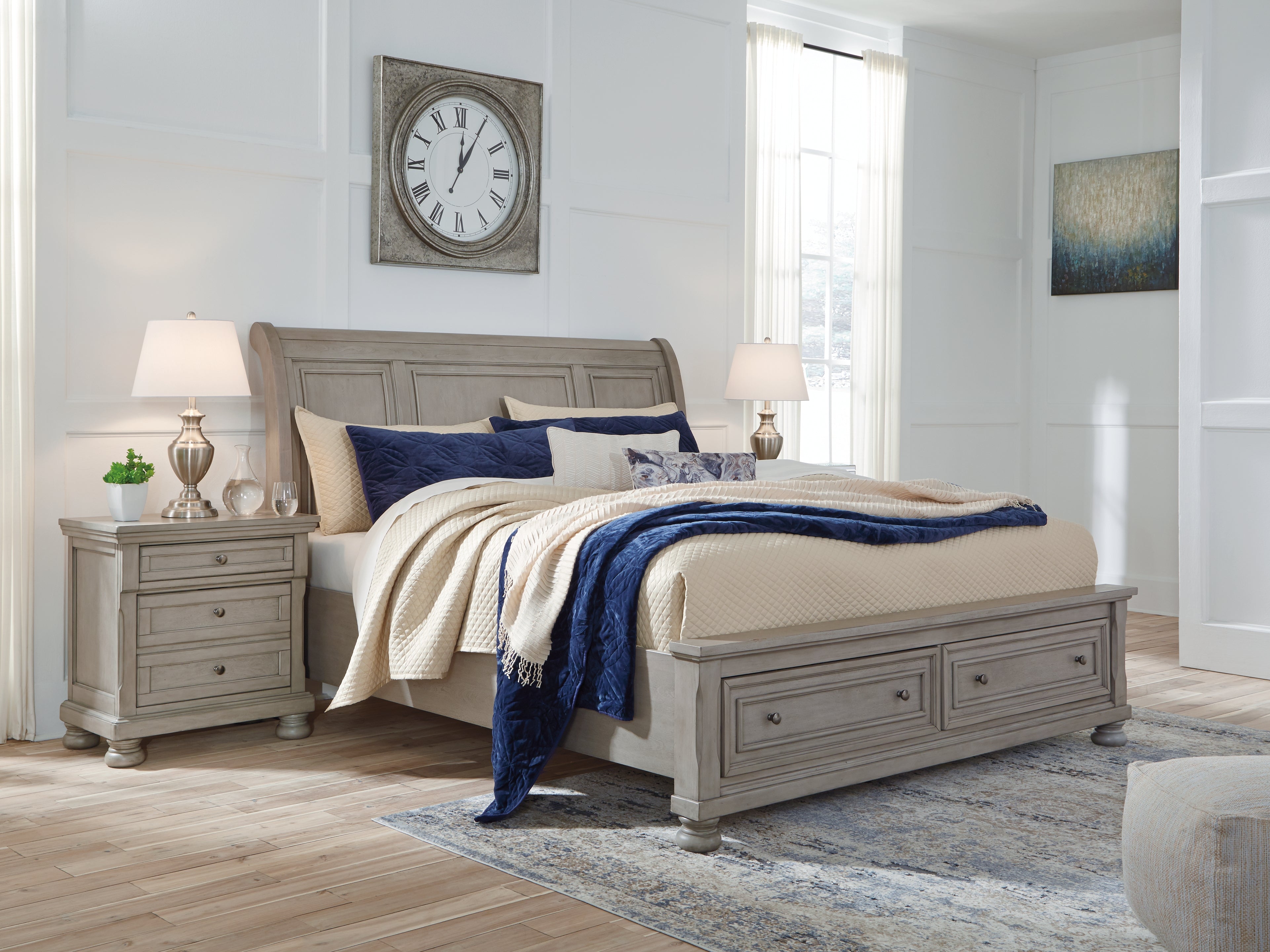 3 Brothers Decor - Ashley Furniture - Lettner Bedroom - King Sleigh Bed with 2 Storage Drawers / Light Gray - B733B8