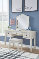 3 Brothers Decor - Ashley Furniture - Robbinsdale Mirrored Vanity with Bench - Mirrored Vanity with Bench / Antique White - B742B11