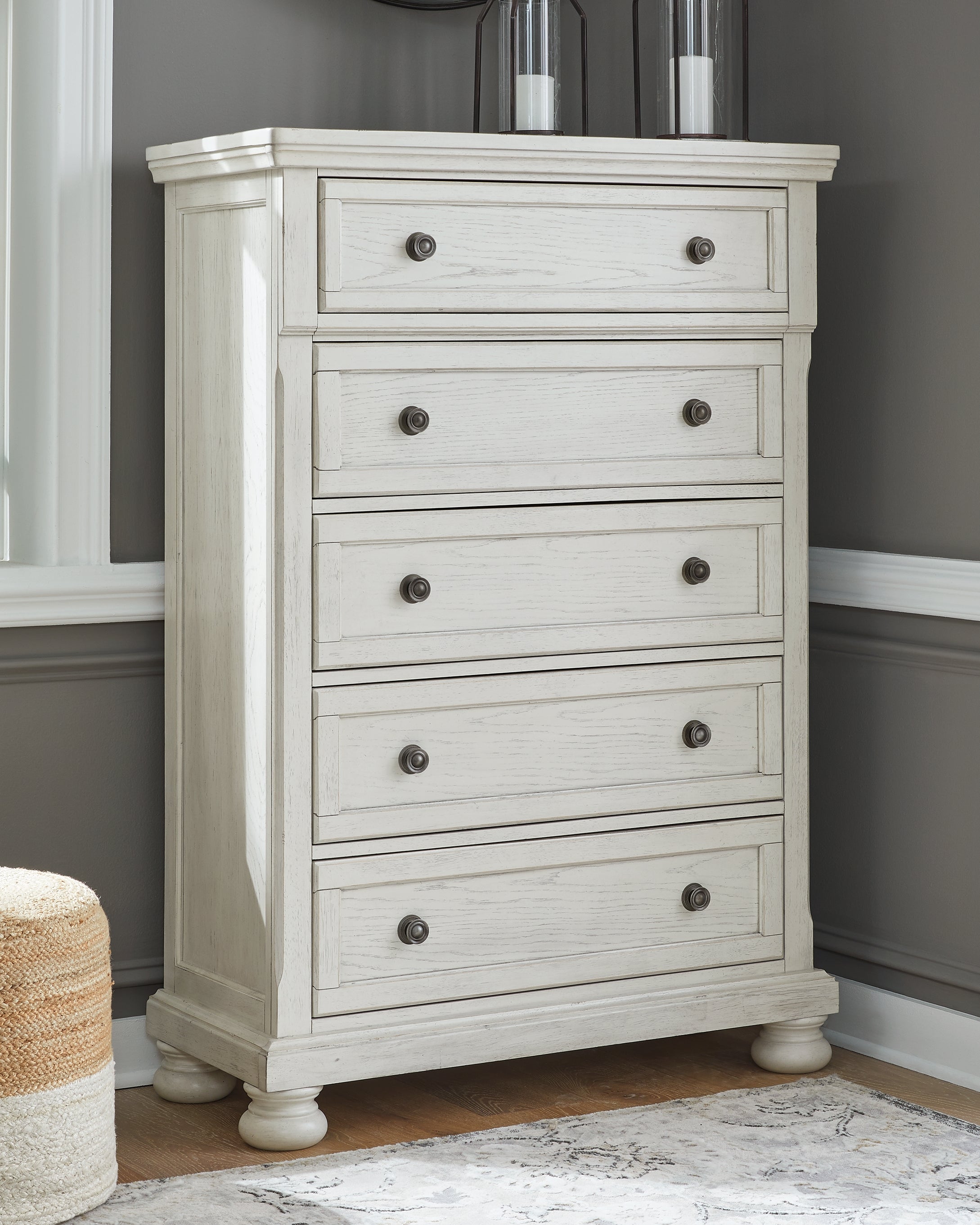 3 Brothers Decor - Ashley Furniture - Robbinsdale Bedroom - Five Drawer Chest / Antique White - B742-46