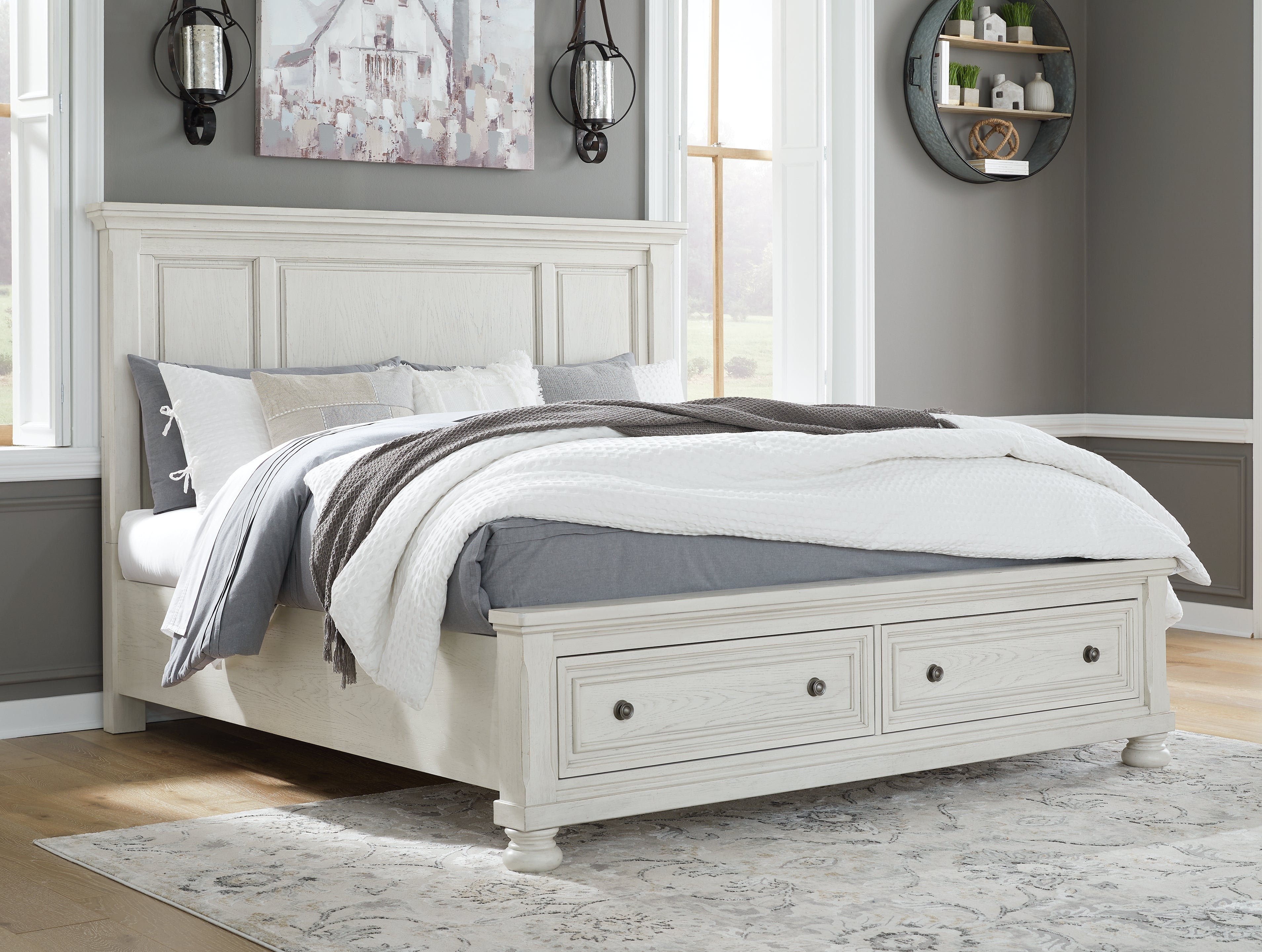 3 Brothers Decor - Ashley Furniture - Robbinsdale Bedroom - Queen Panel Storage Bed / Antique White - B742B24