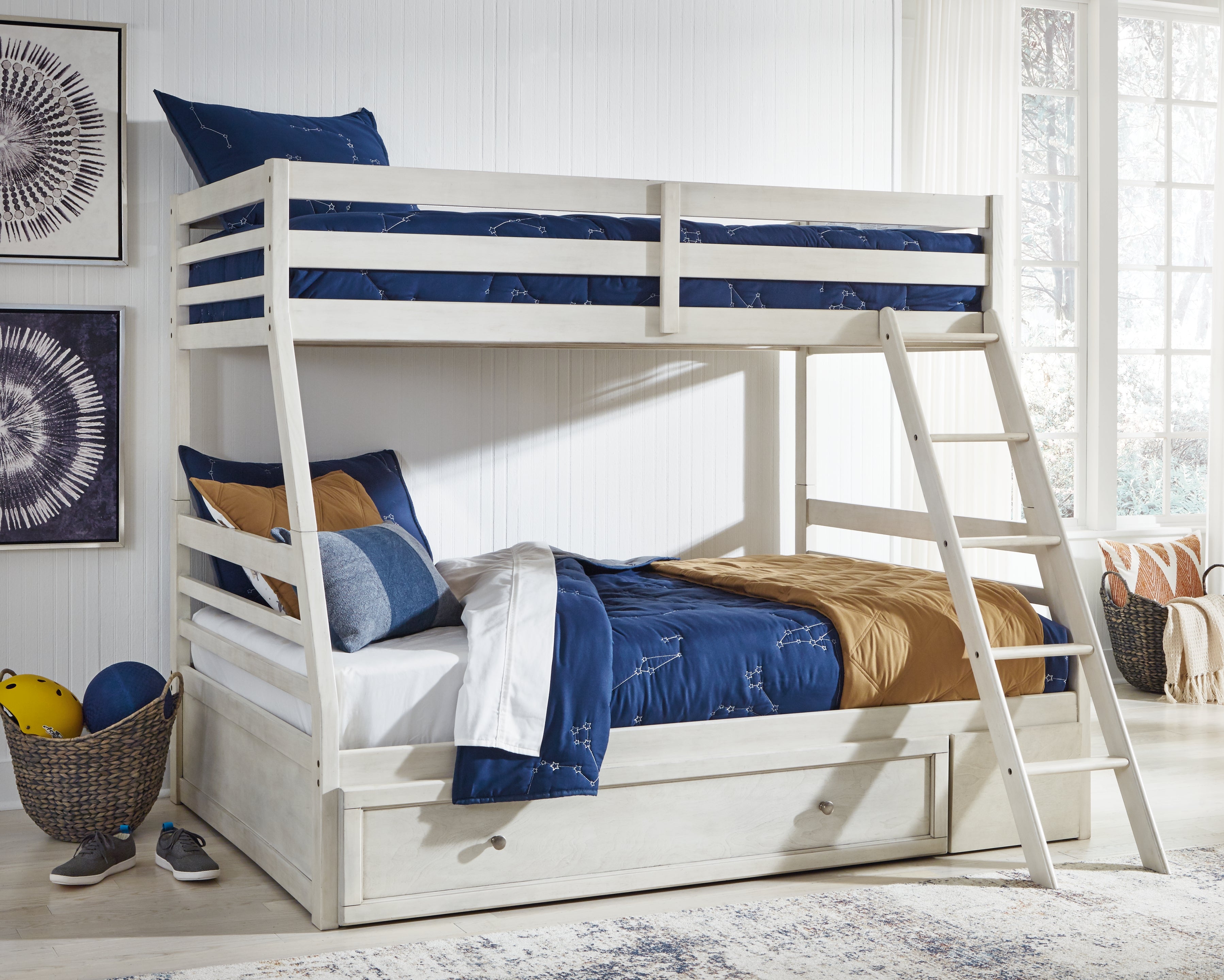 3 Brothers Decor - Ashley Furniture - Robbinsdale Bedroom - Twin over Full Bunk Bed with Storage / Antique White - B742B16
