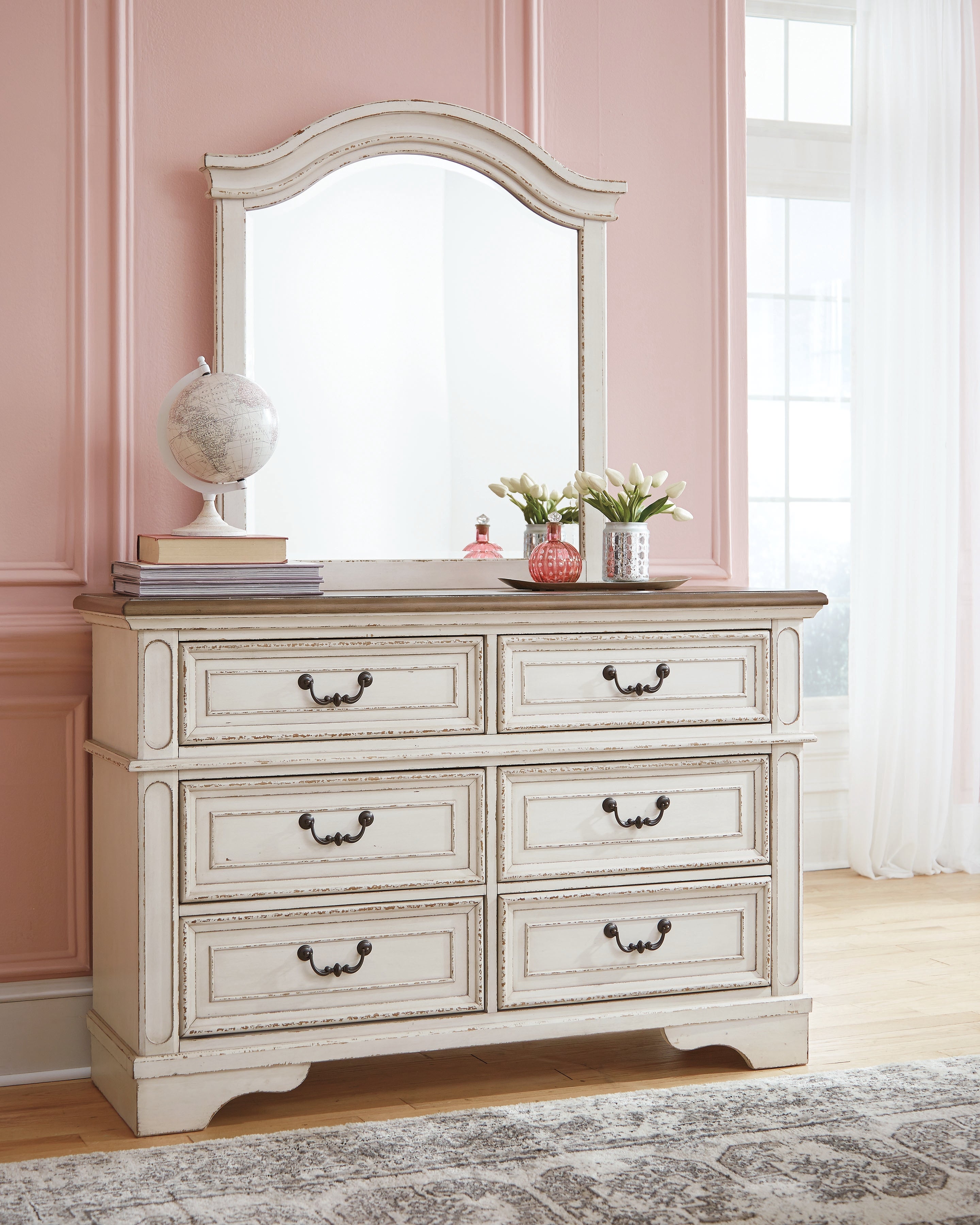 3 Brothers Decor - Ashley Furniture - Realyn Bedroom - Dresser and Mirror / Chipped White - B743B12