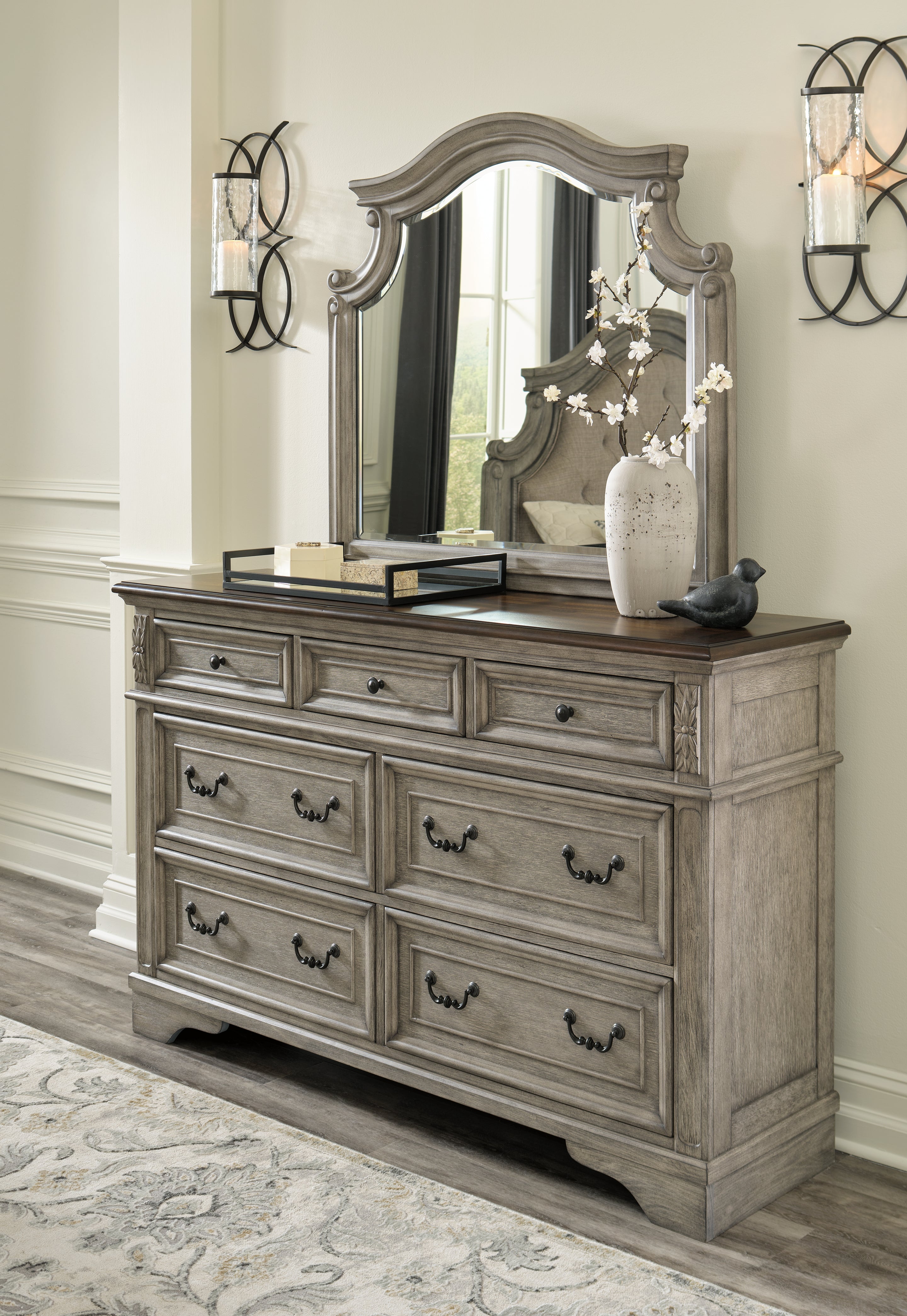 3 Brothers Decor - Ashley Furniture - Lodenbay Bedroom - Dresser and Mirror / Antique Gray/Brown - B751B1