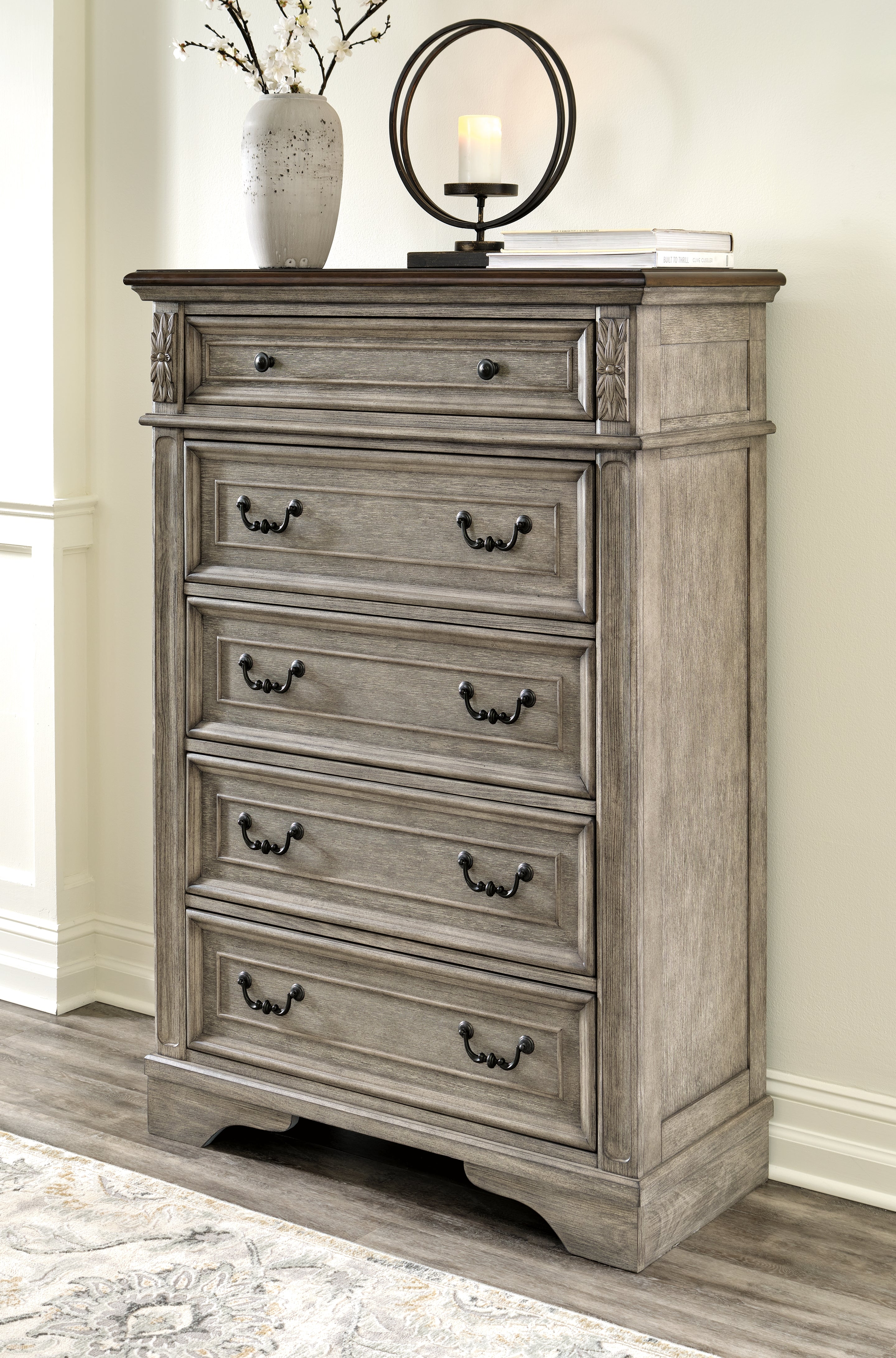3 Brothers Decor - Ashley Furniture - Lodenbay Bedroom - Five Drawer Chest / Antique Gray/Brown - B751-46