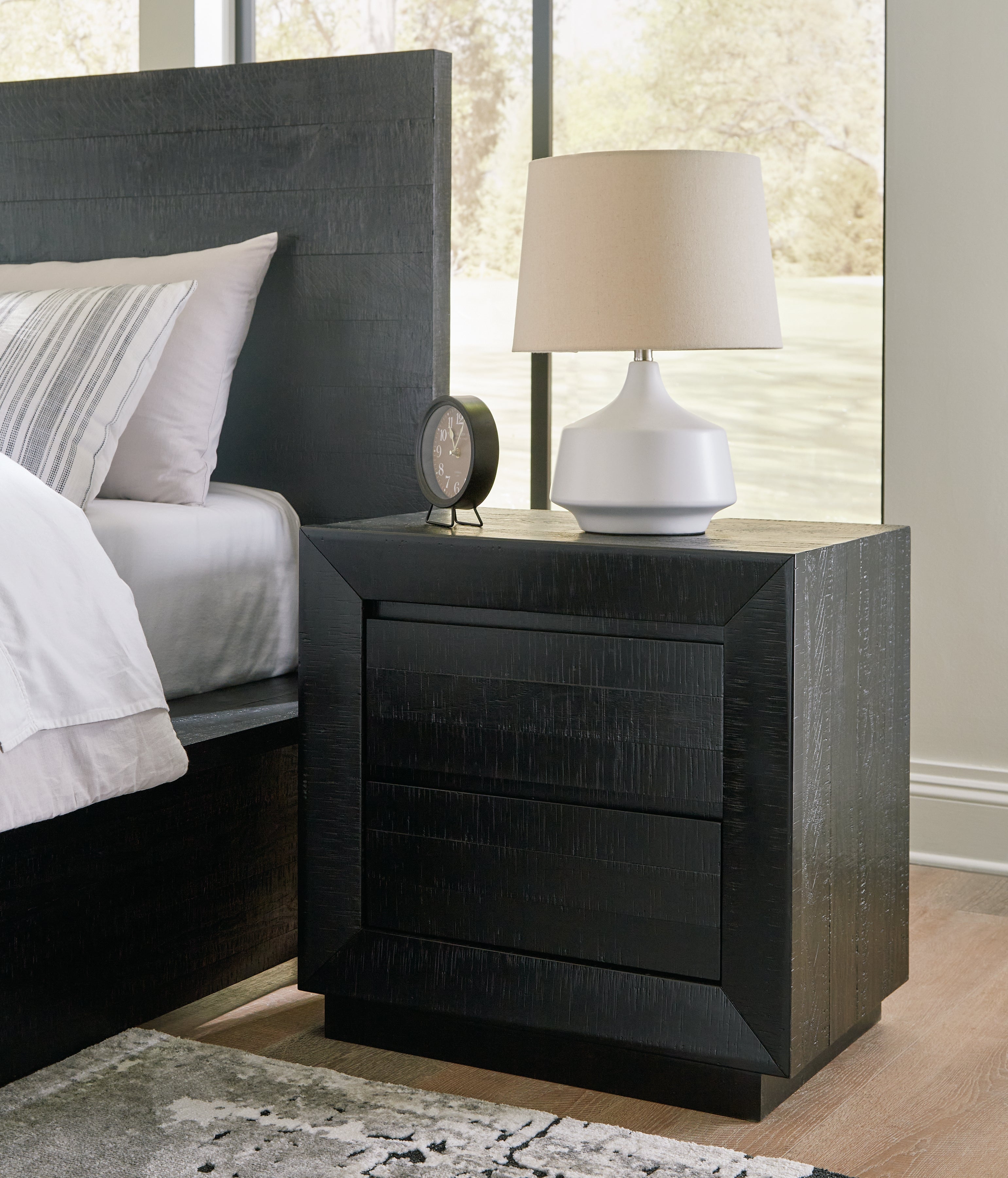 3 Brothers Decor - Ashley Furniture - Londer Bedroom - Two Drawer Night Stand / Black - B768-92