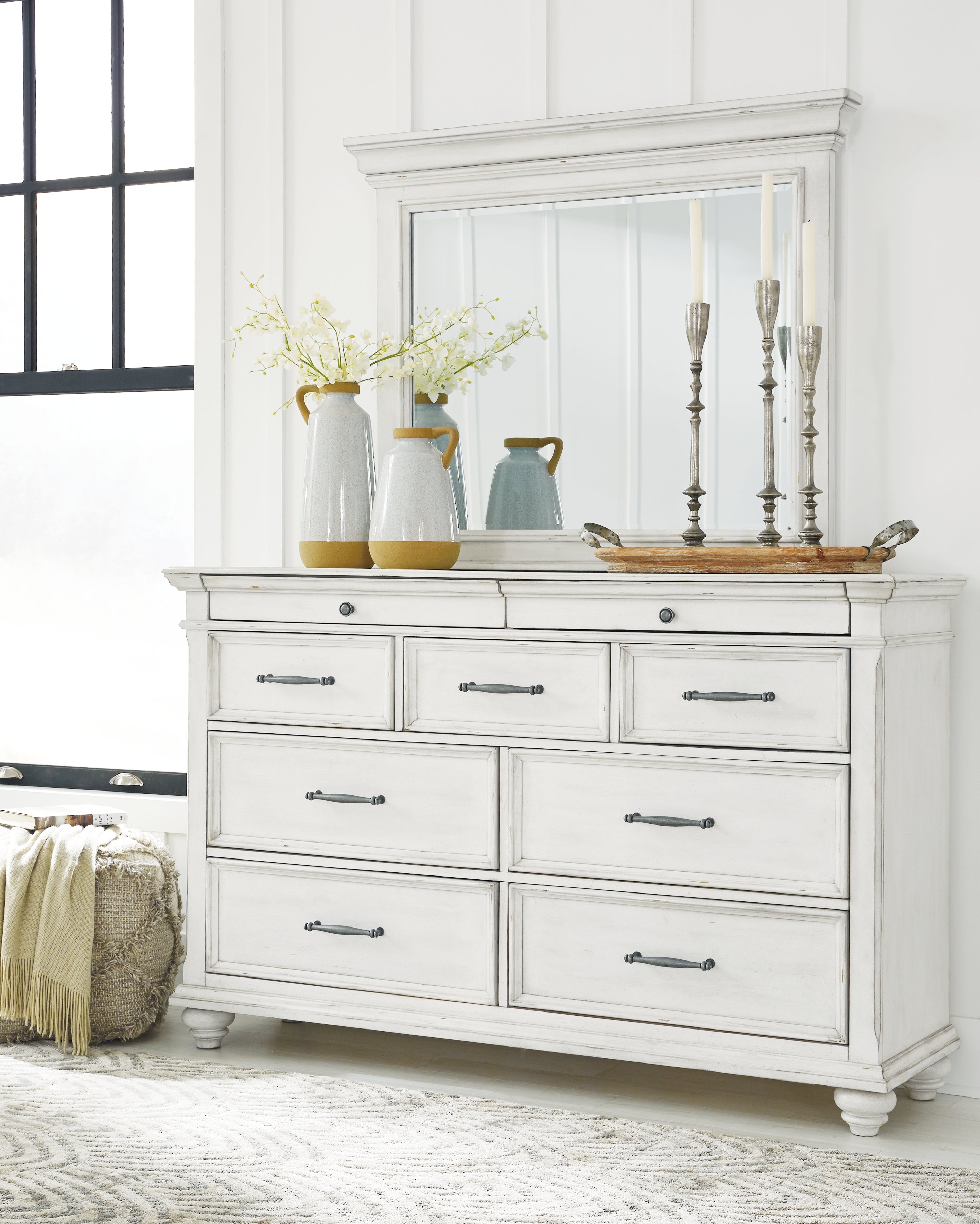 3 Brothers Decor - Ashley Furniture - Kanwyn Bedroom - Dresser and Mirror / Whitewash - B777B1