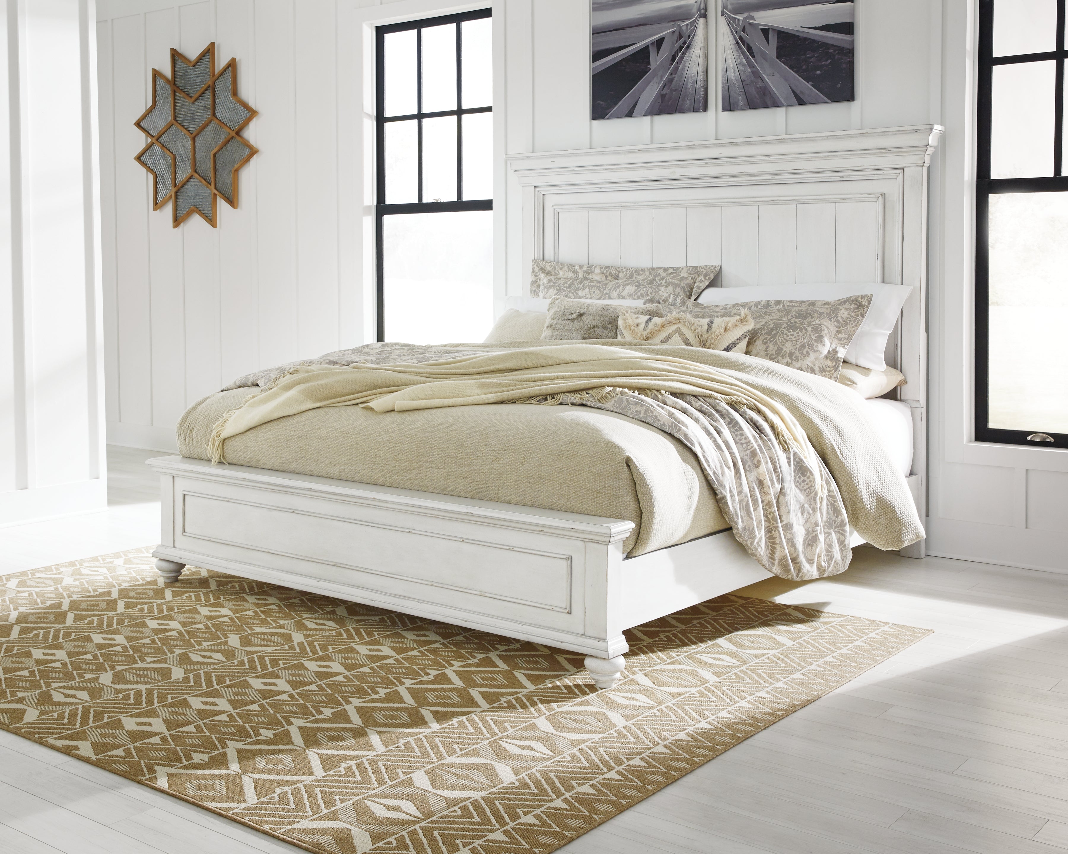 3 Brothers Decor - Ashley Furniture - Kanwyn Bedroom - Queen Panel Bed / Whitewash - B777B2