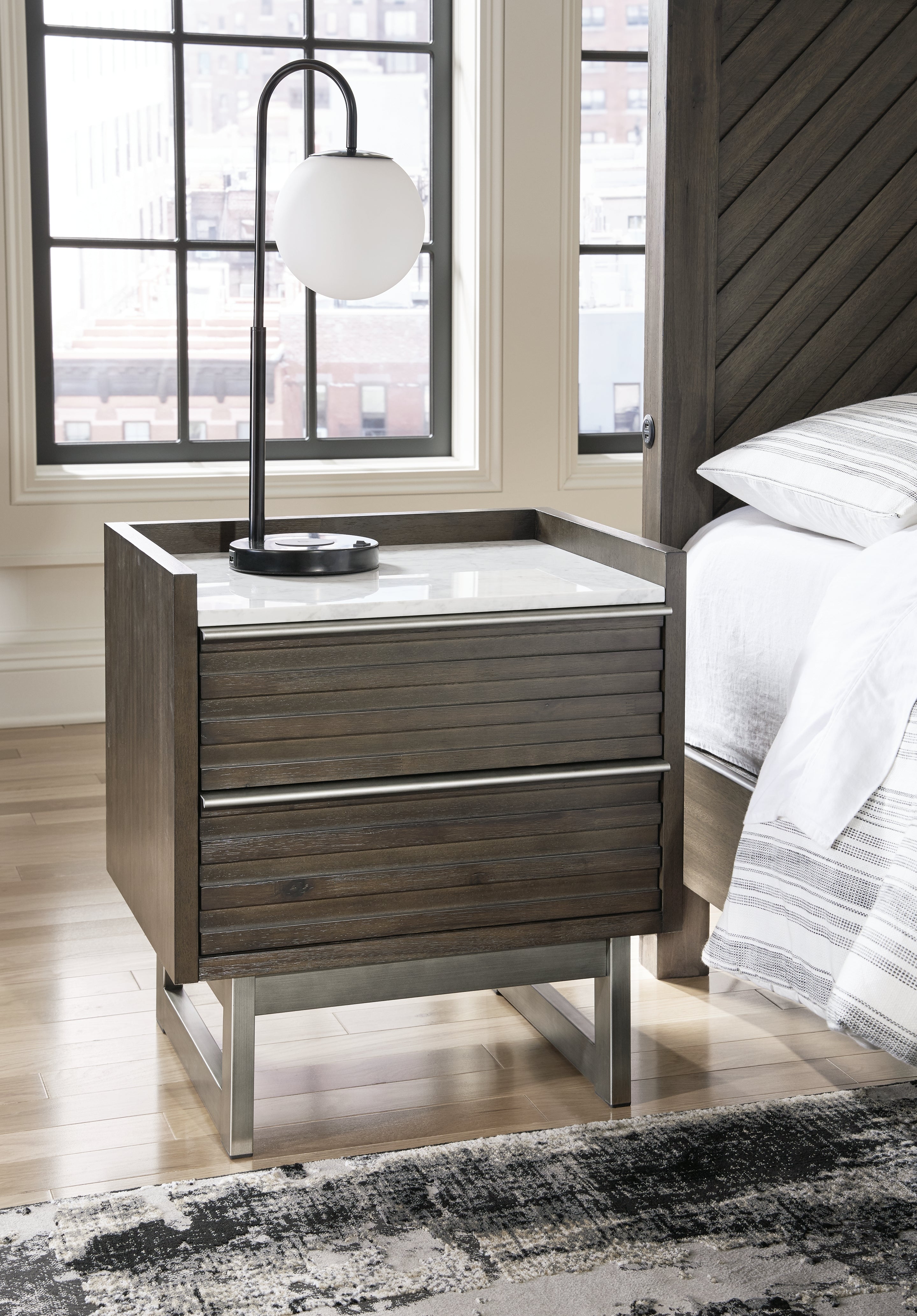 3 Brothers Decor - Ashley Furniture - Arkenton Bedroom - Two Drawer Night Stand / Grayish Brown/White - B786-92