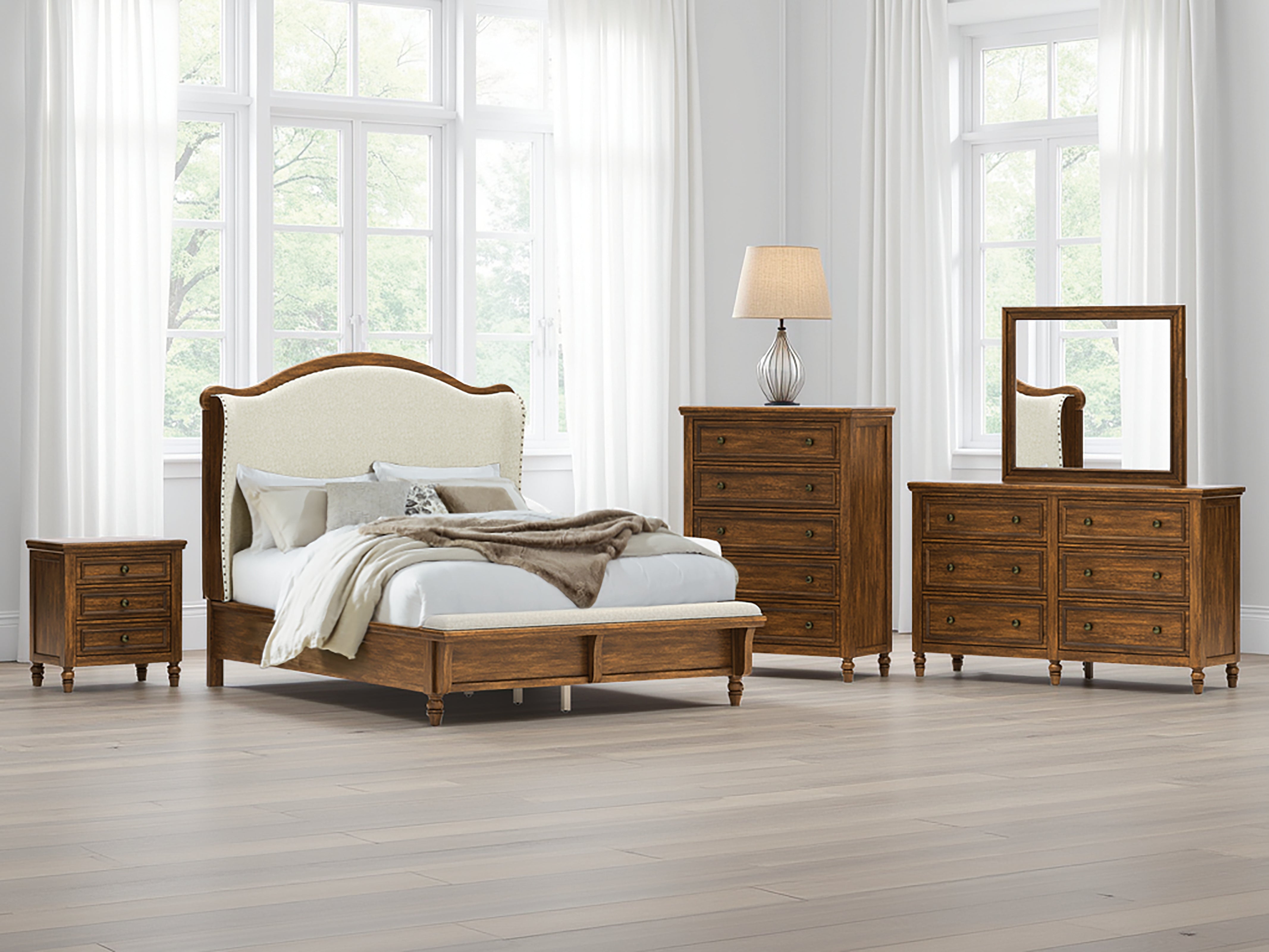 3 Brothers Decor - Ashley Furniture - Sturlayne Bedroom - Queen Upholstered Panel Bed / Brown - B787B2