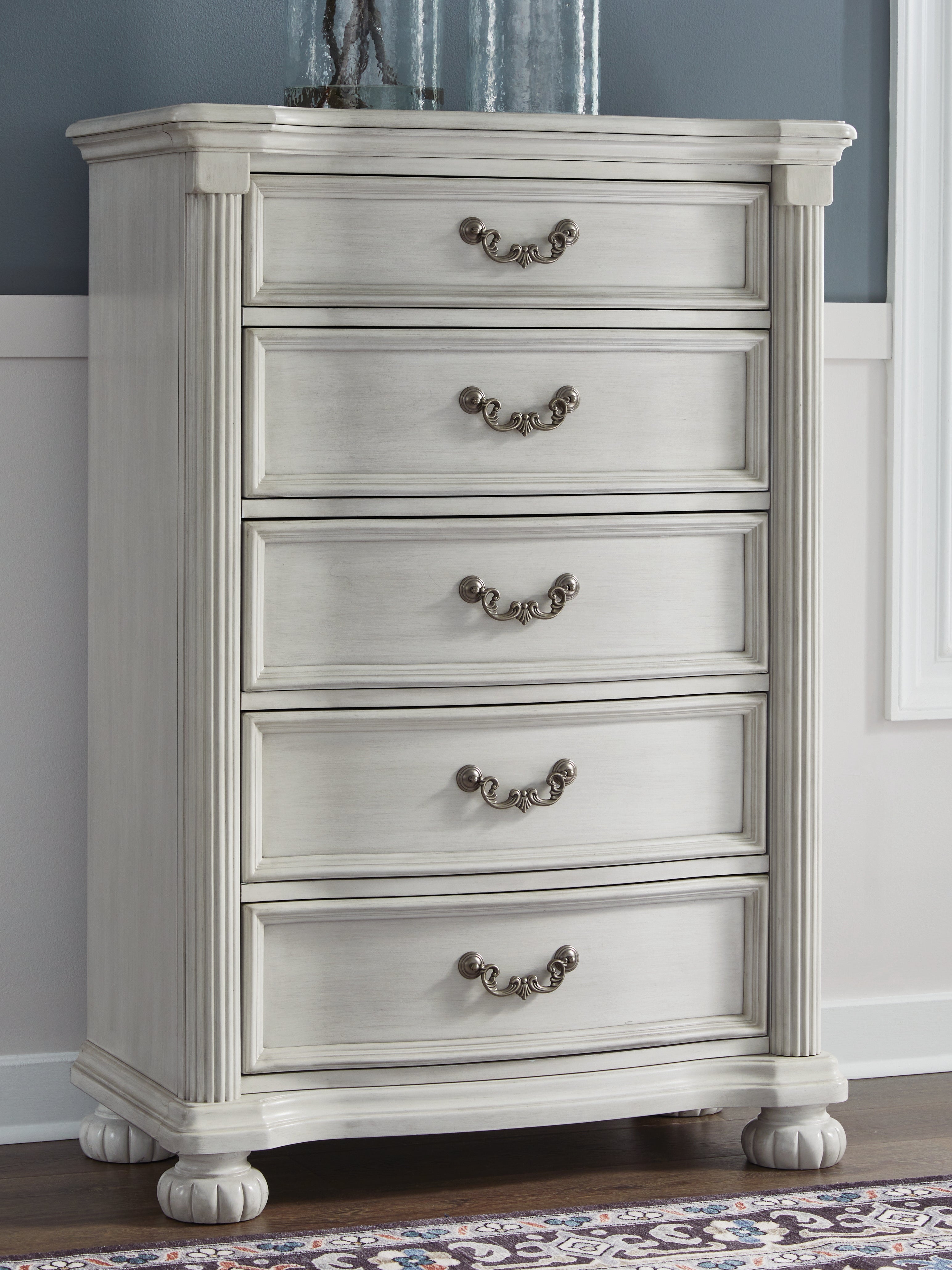 3 Brothers Decor - Ashley Furniture - Montelaine Bedroom - Five Drawer Chest / Antique White - B795-46
