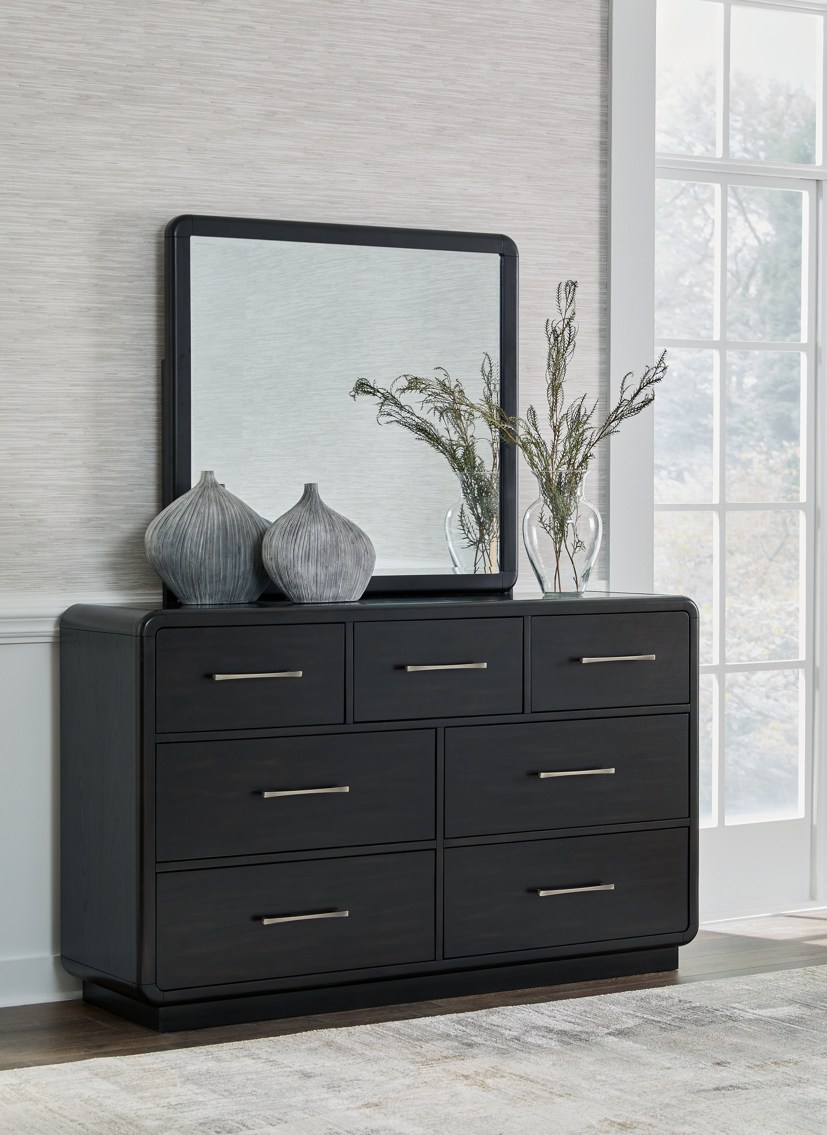 3 Brothers Decor - Ashley Furniture - Rowanbeck Bedroom - Dresser and Mirror / Black - B821B1