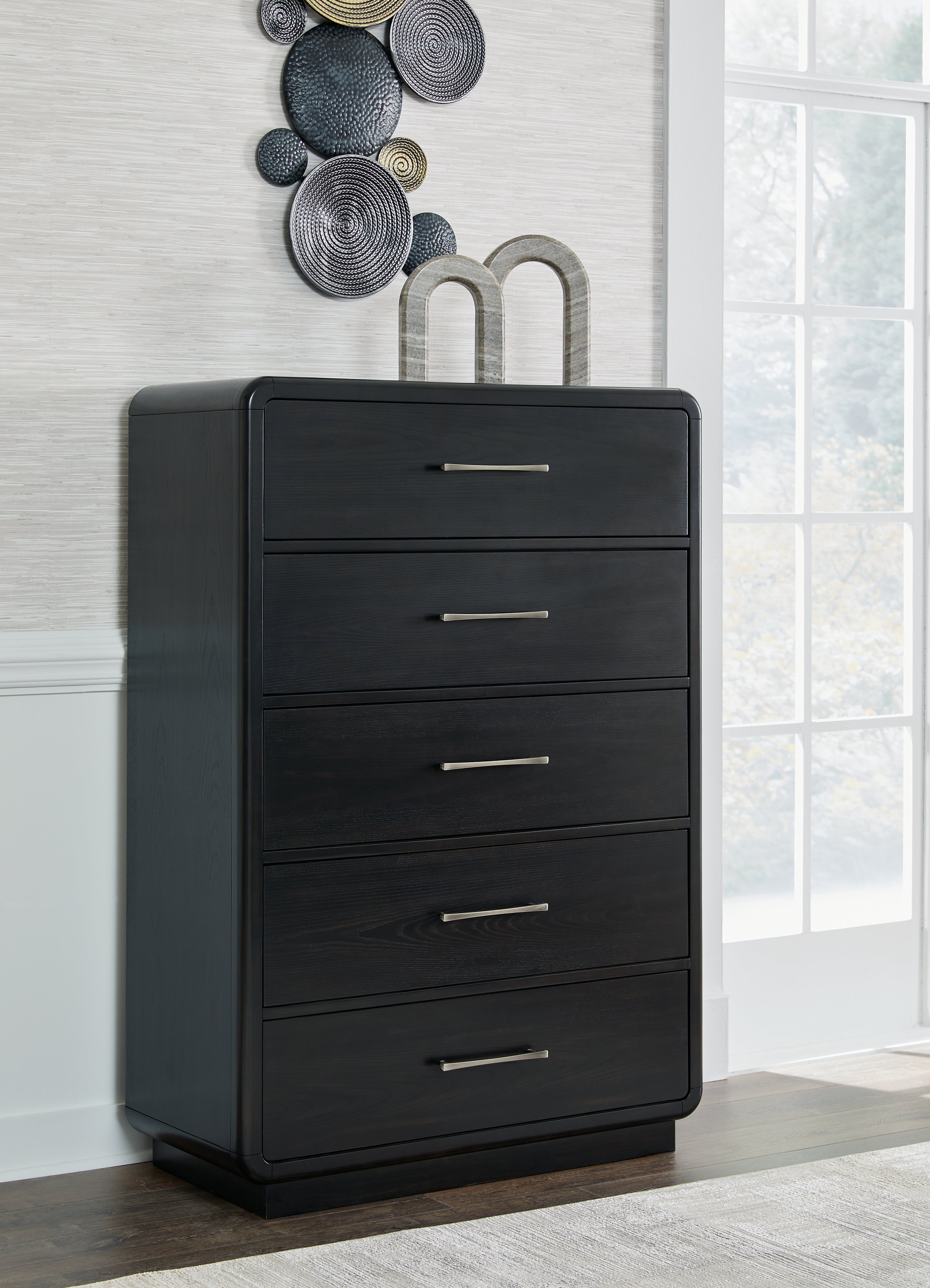 3 Brothers Decor - Ashley Furniture - Rowanbeck Bedroom - Five Drawer Chest / Black - B821-46