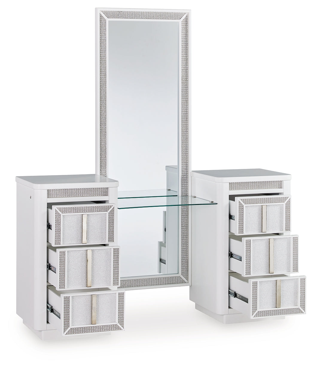 3 Brothers Decor - Ashley Furniture - Chalanna Vanity with Mirror - Vanity with Mirror / White - B822B7