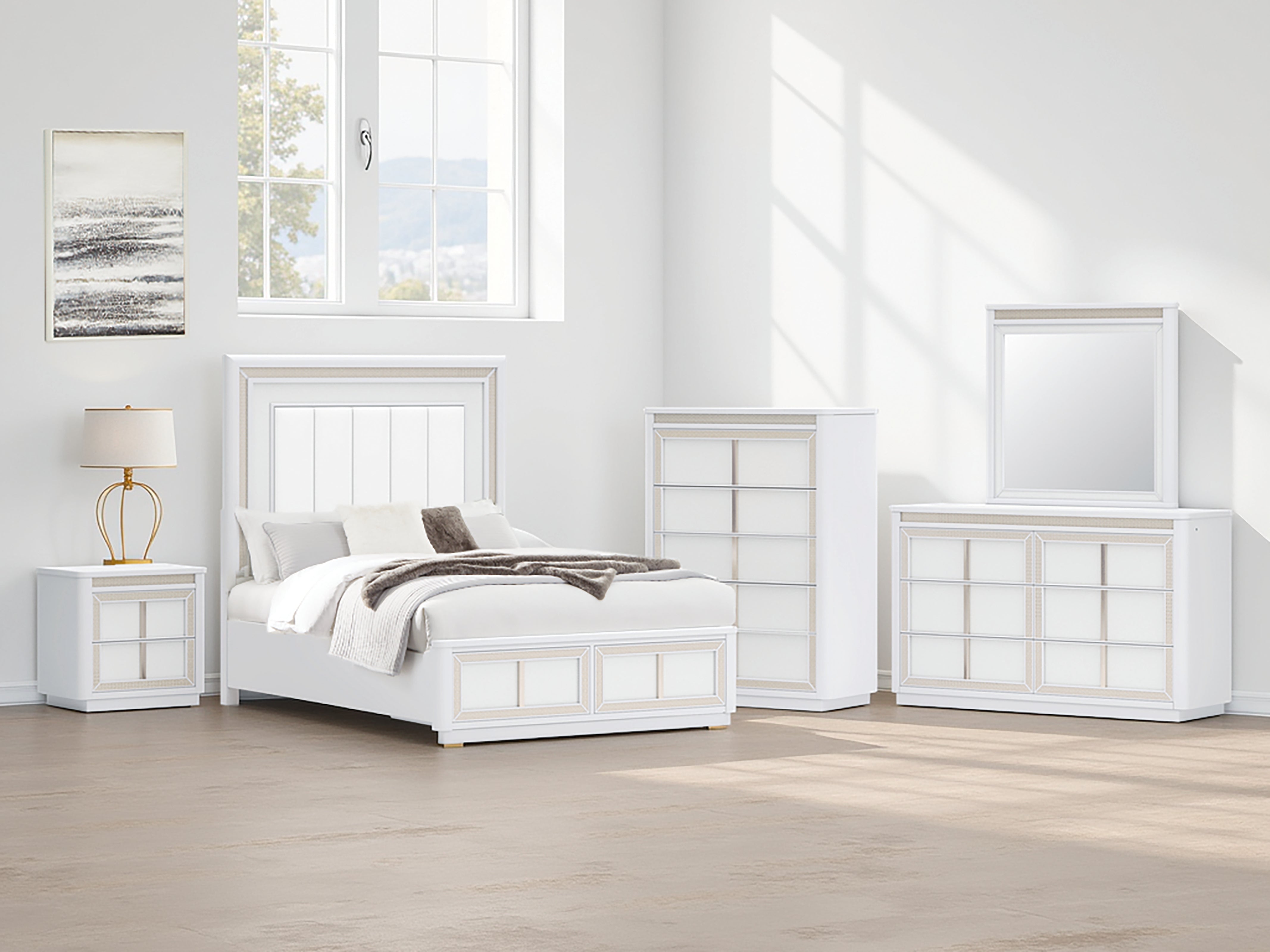 3 Brothers Decor - Ashley Furniture - Chalanna Bedroom - Queen Upholstered Storage Bed / White - B822B2