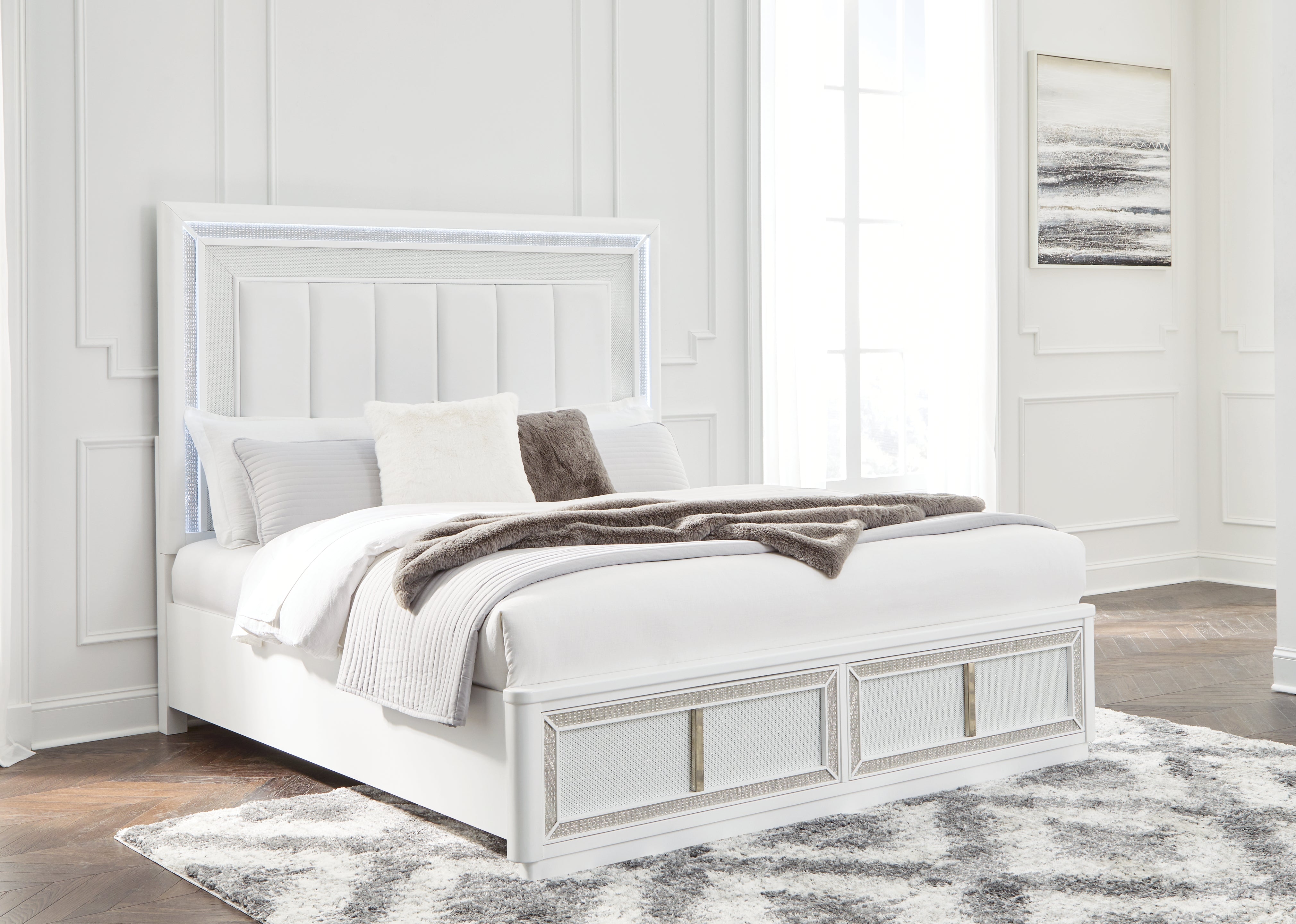 3 Brothers Decor - Ashley Furniture - Chalanna Bedroom - King Upholstered Storage Bed / White - B822B4