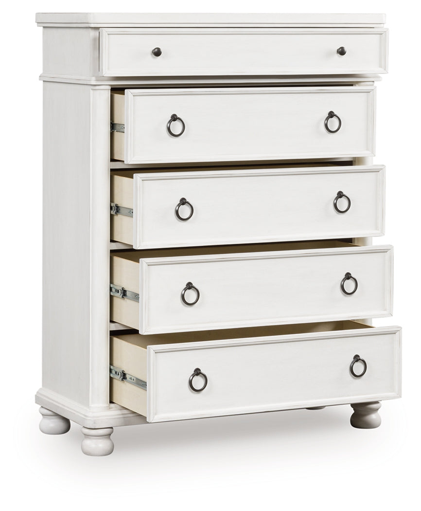 3 Brothers Decor - Ashley Furniture - Rowlenstown Bedroom - Five Drawer Chest / Antique White - PCB823-46