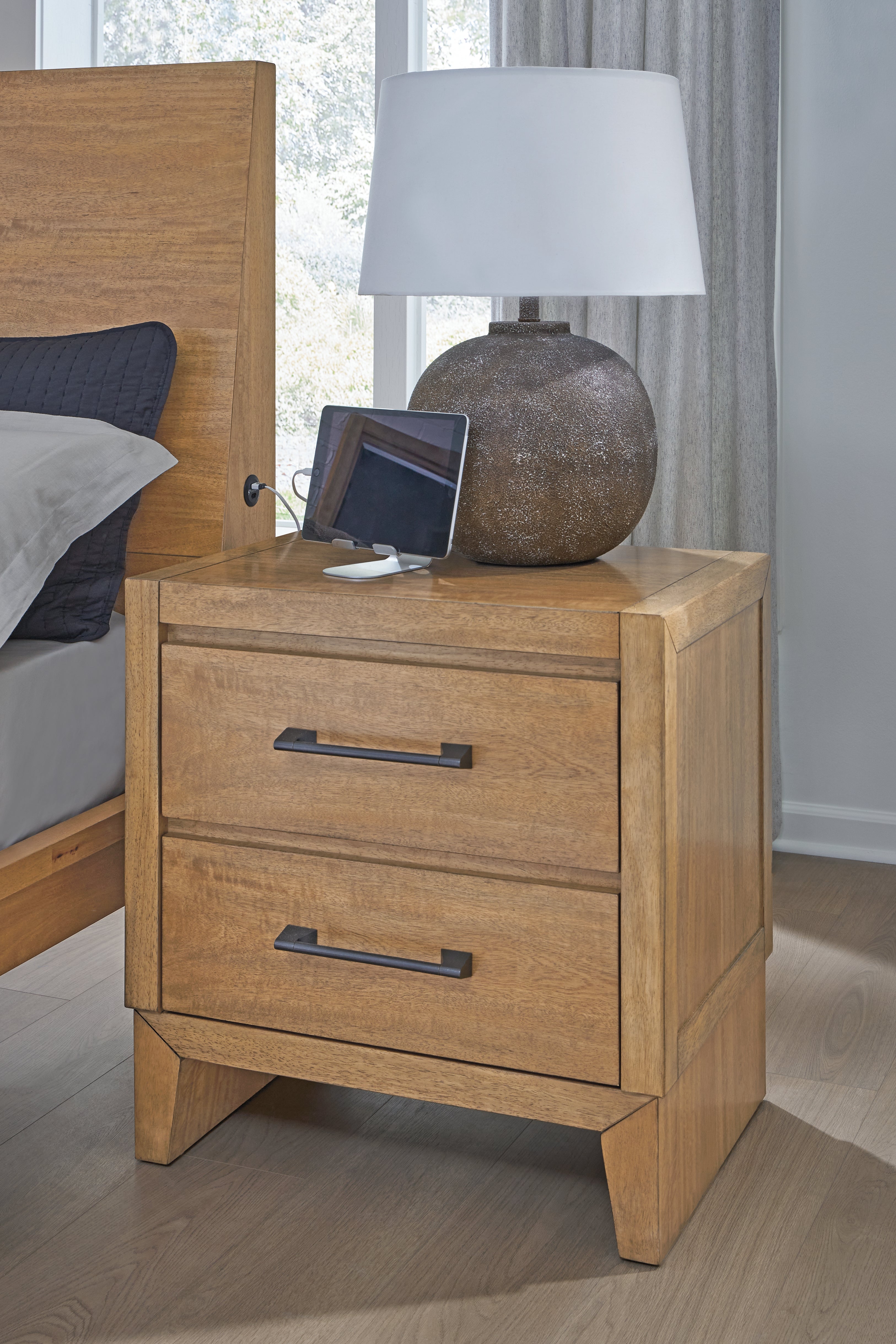 3 Brothers Decor - Ashley Furniture - Sherbana Bedroom - Two Drawer Night Stand / Light Brown - B833-92