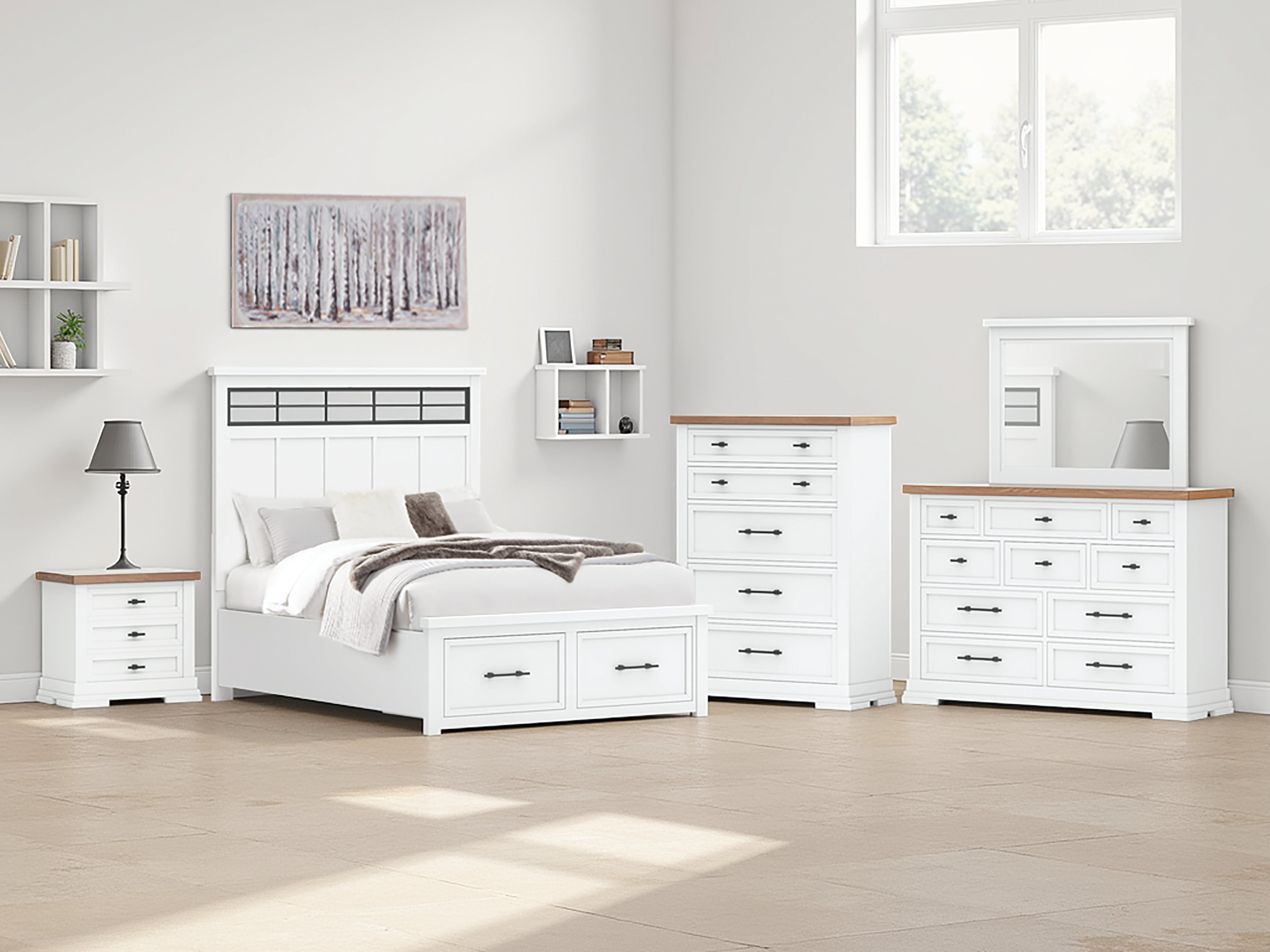 3 Brothers Decor - Ashley Furniture - Ashbryn Bedroom - Queen Panel Storage Bed / White/Natural - B844B2
