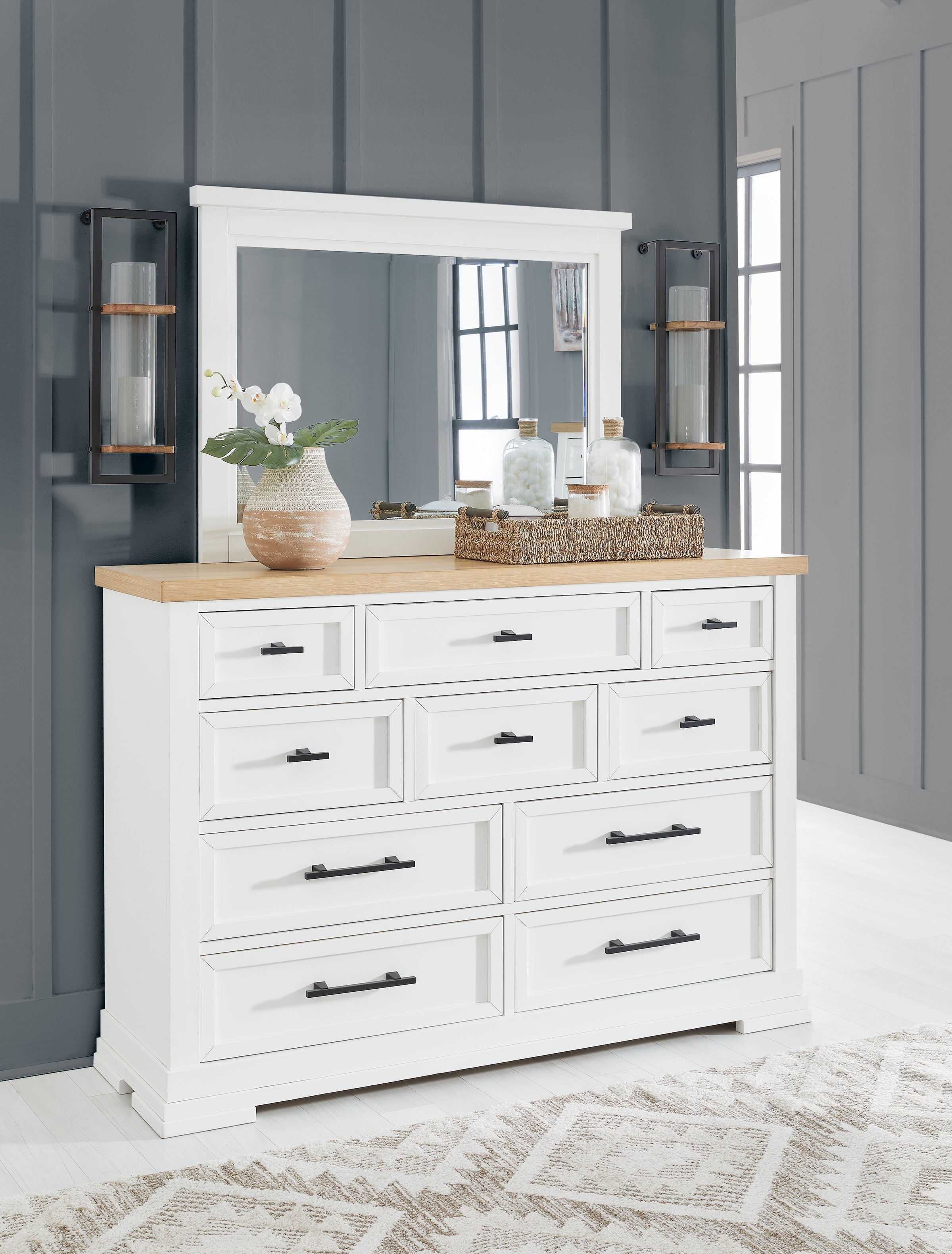 3 Brothers Decor - Ashley Furniture - Ashbryn Bedroom - Dresser and Mirror / White/Natural - B844B1