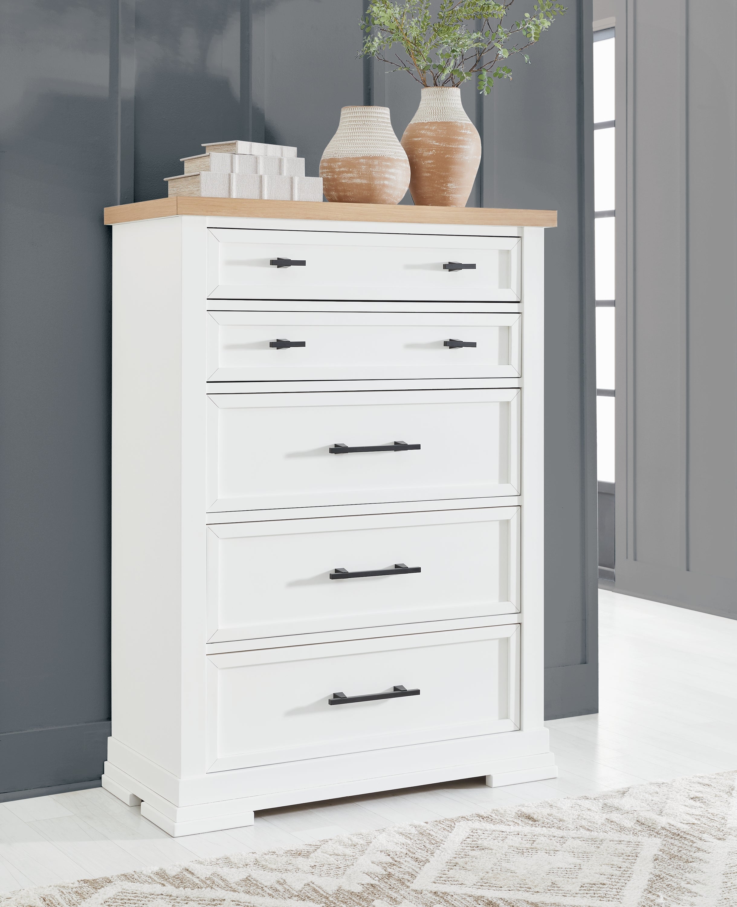 3 Brothers Decor - Ashley Furniture - Ashbryn Bedroom - Five Drawer Chest / White/Natural - B844-46