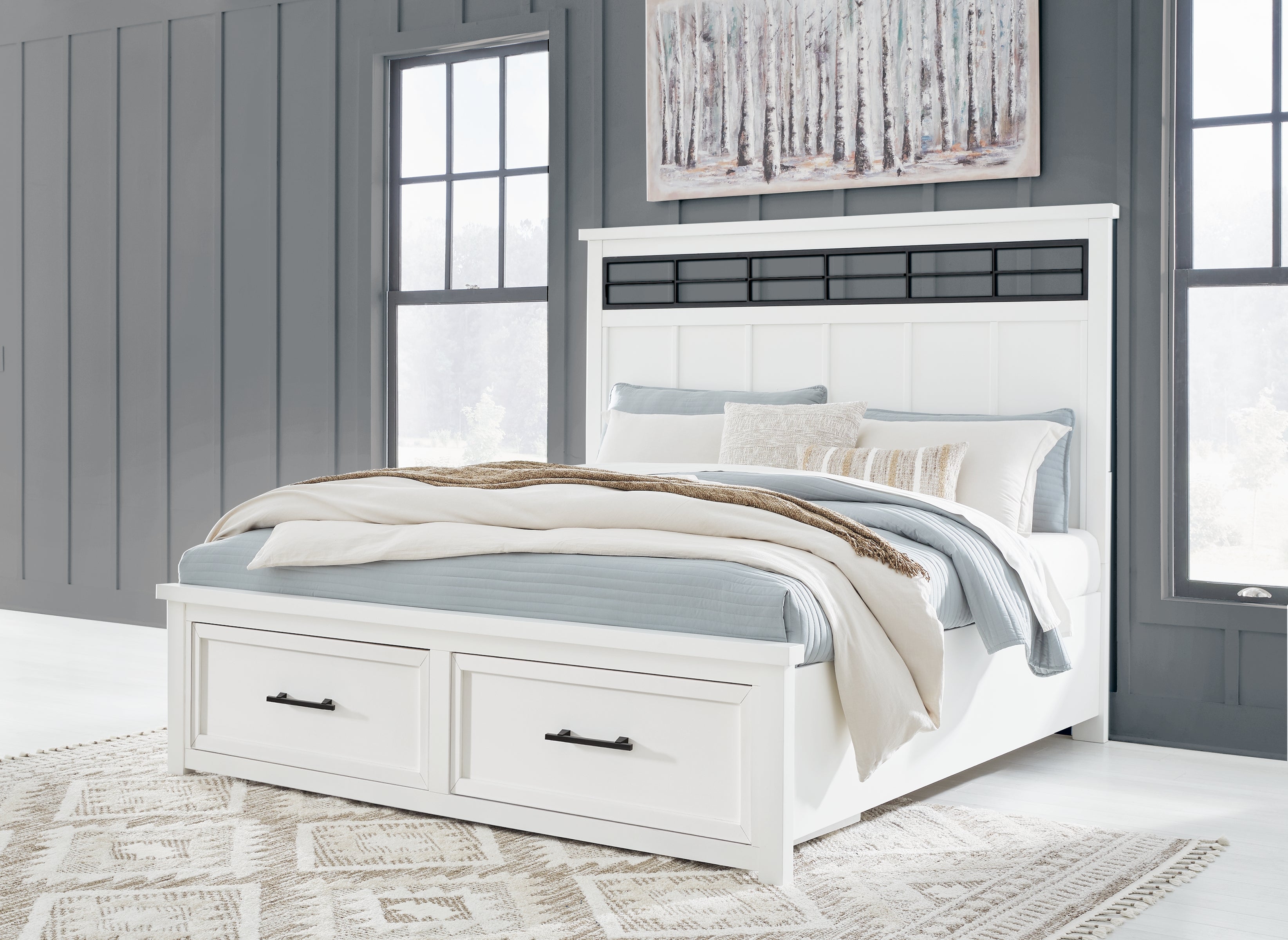 3 Brothers Decor - Ashley Furniture - Ashbryn Bedroom - King Panel Storage Bed / White/Natural - B844B4