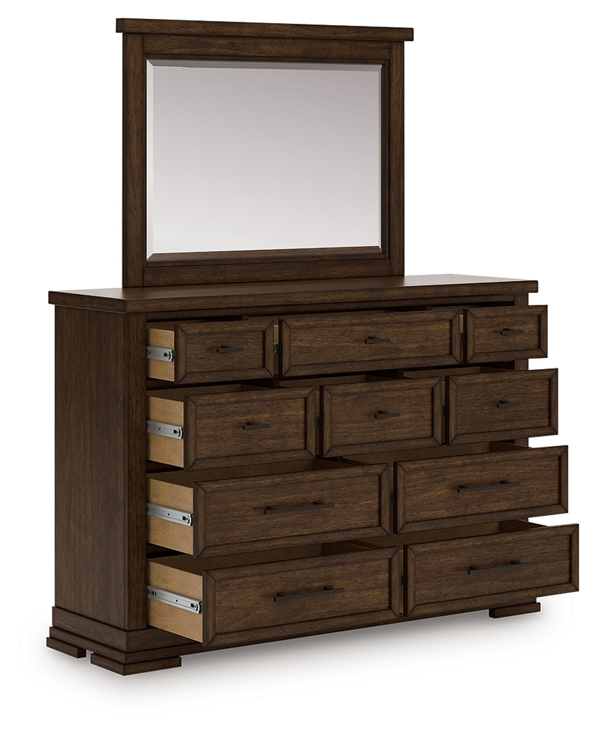 3 Brothers Decor - Ashley Furniture - Taffenbrook Bedroom - Dresser and Mirror / Medium Brown - B849B1