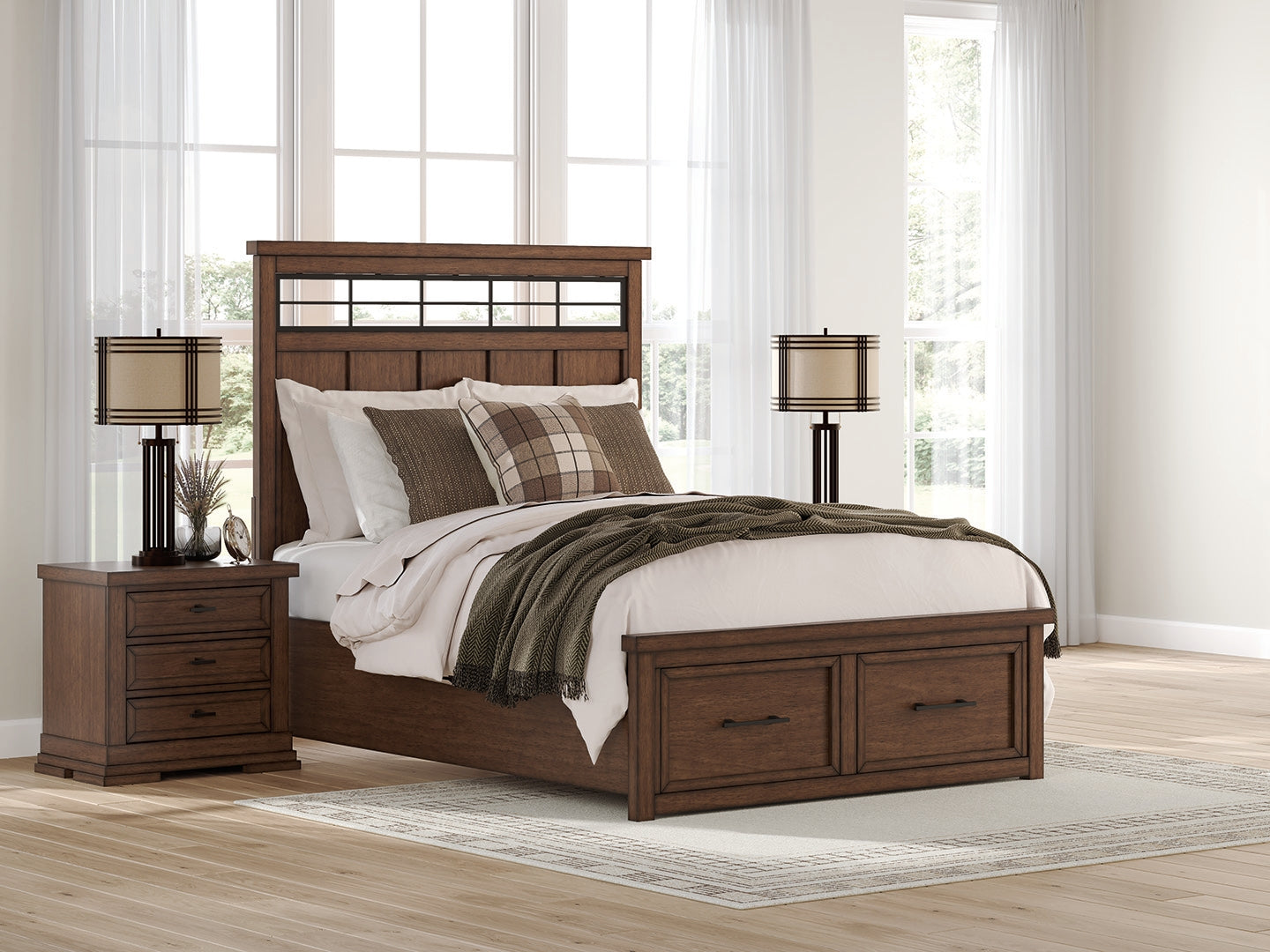 3 Brothers Decor - Ashley Furniture - Taffenbrook Bedroom - Queen Panel Storage Bed / Medium Brown - B849B2