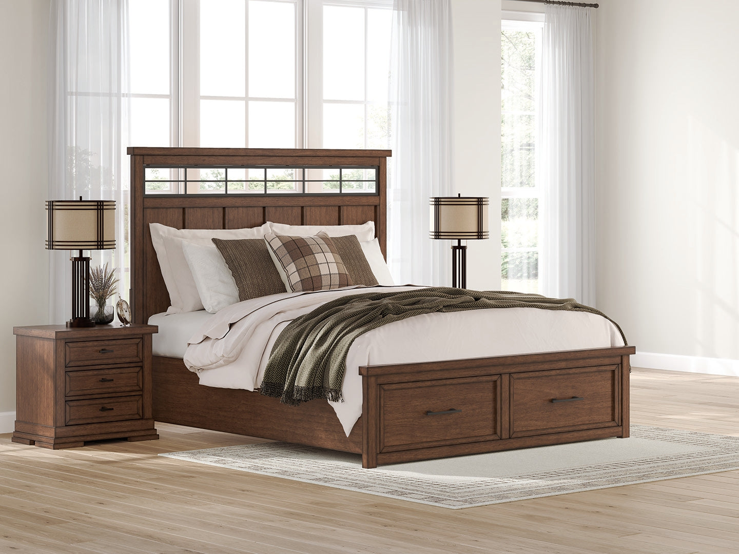 3 Brothers Decor - Ashley Furniture - Taffenbrook Bedroom - California King Panel Storage Bed / Medium Brown - B849B5