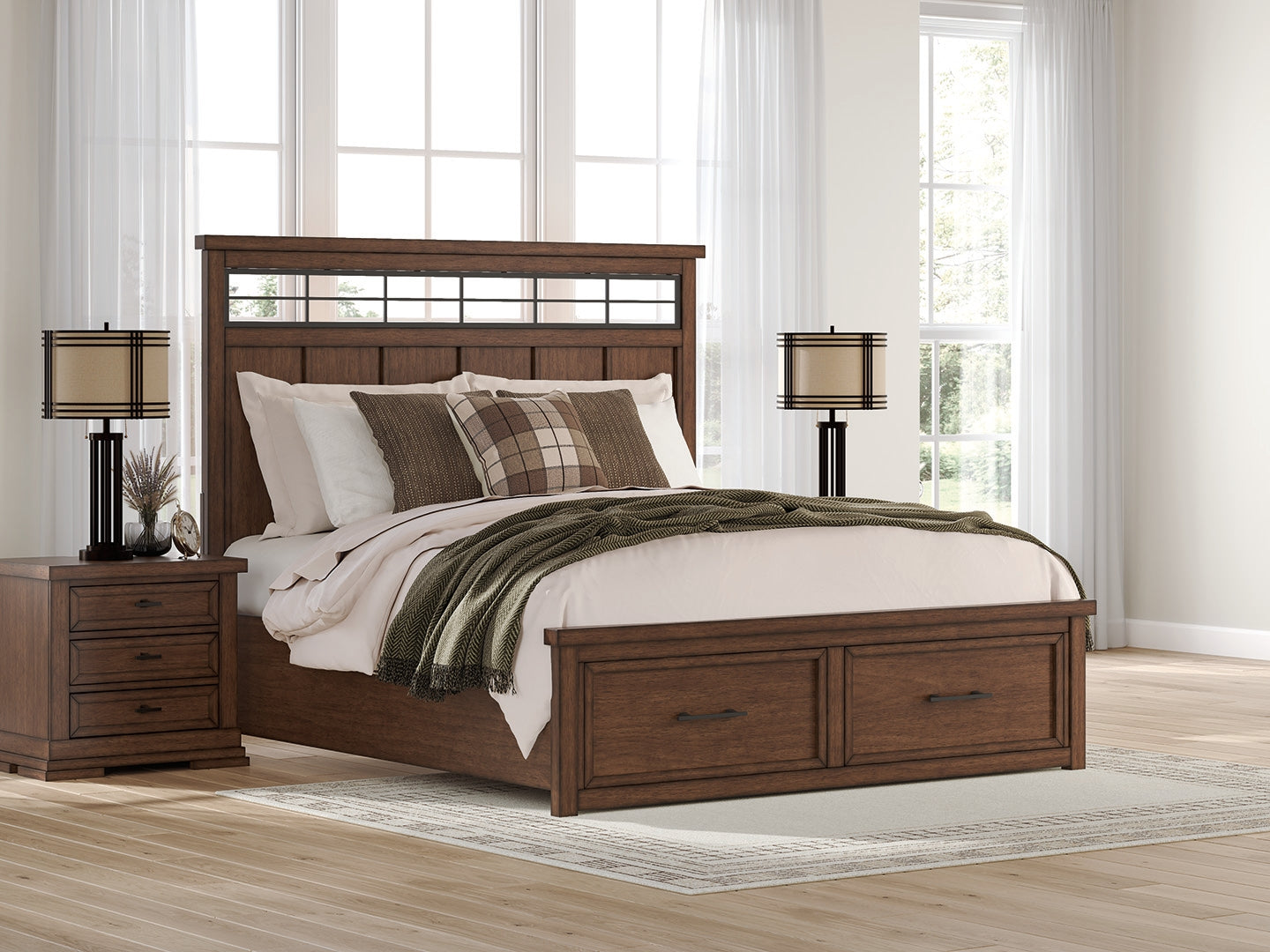 3 Brothers Decor - Ashley Furniture - Taffenbrook Bedroom - King Panel Storage Bed / Medium Brown - B849B4
