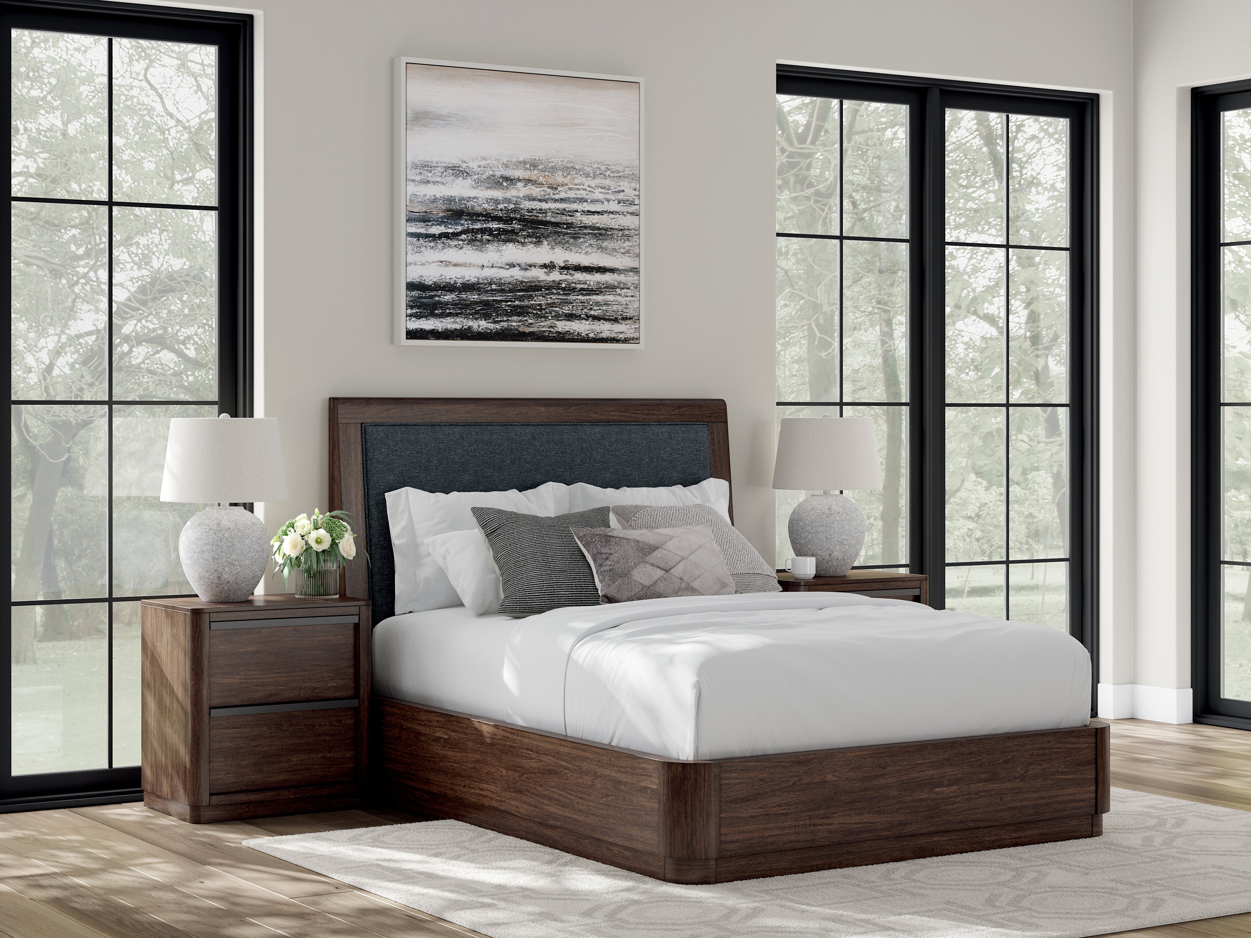 3 Brothers Decor - Ashley Furniture - Dilenno Bedroom - Queen Upholstered Panel Bed / Dark Brown - PCB857B4