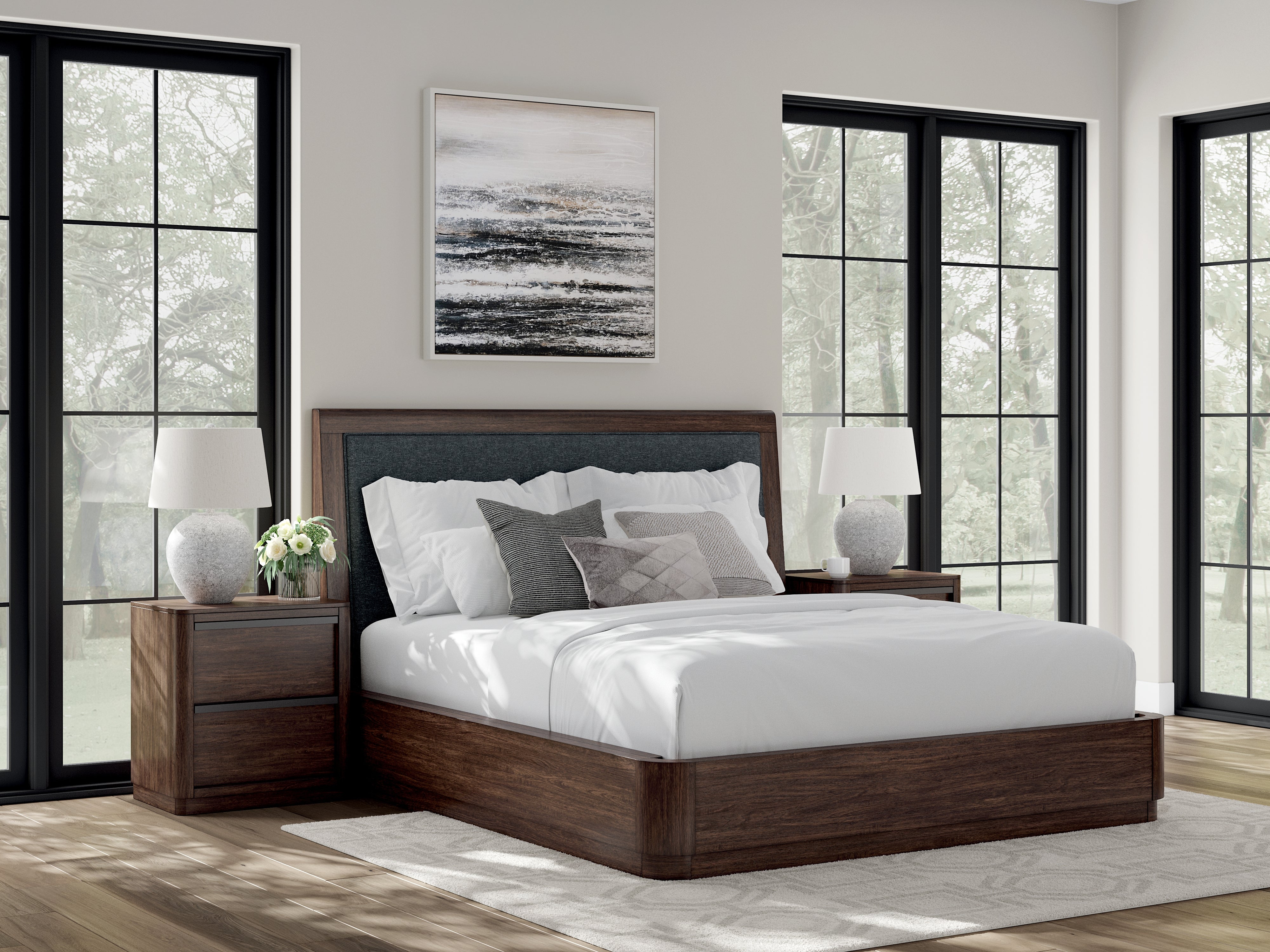 3 Brothers Decor - Ashley Furniture - Dilenno Bedroom - California King Upholstered Panel Bed / Dark Brown - PCB857B9